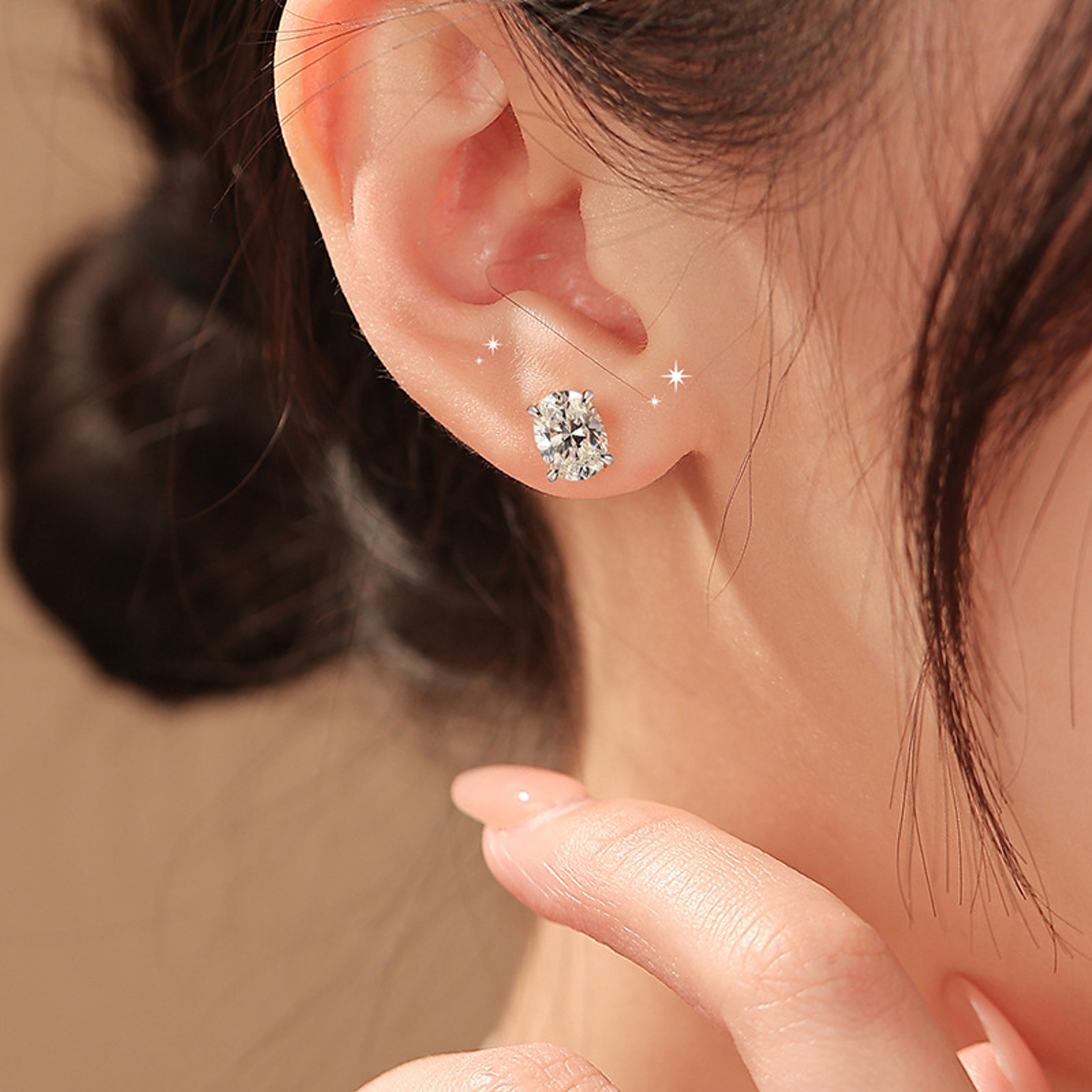 Oval Cut Moissanite Stud Earrings 925 Sterling Silver Gold Plated 1