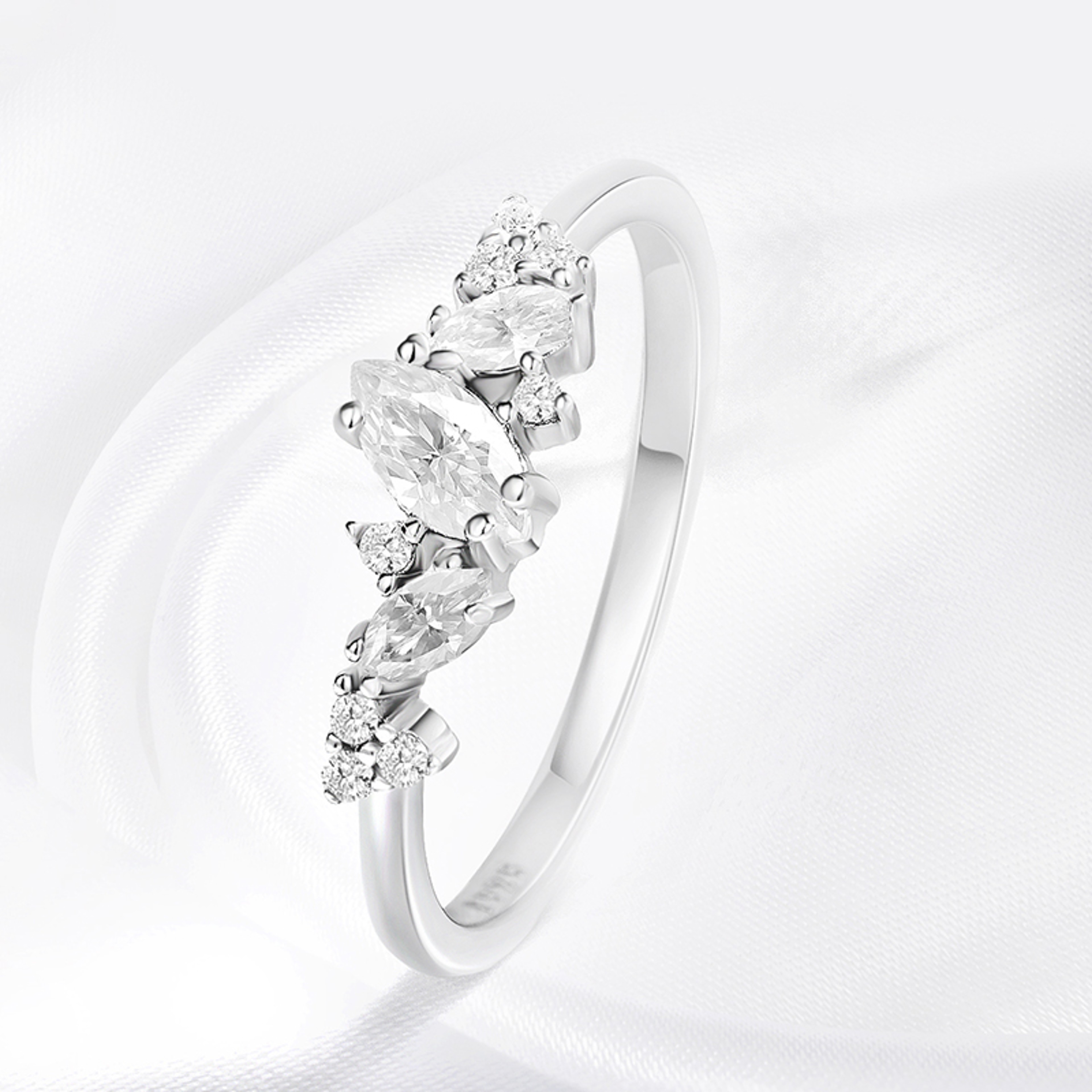 Marquise Moissanite Engagement Ring Double Halo Sterling Silver Eternity Band 0