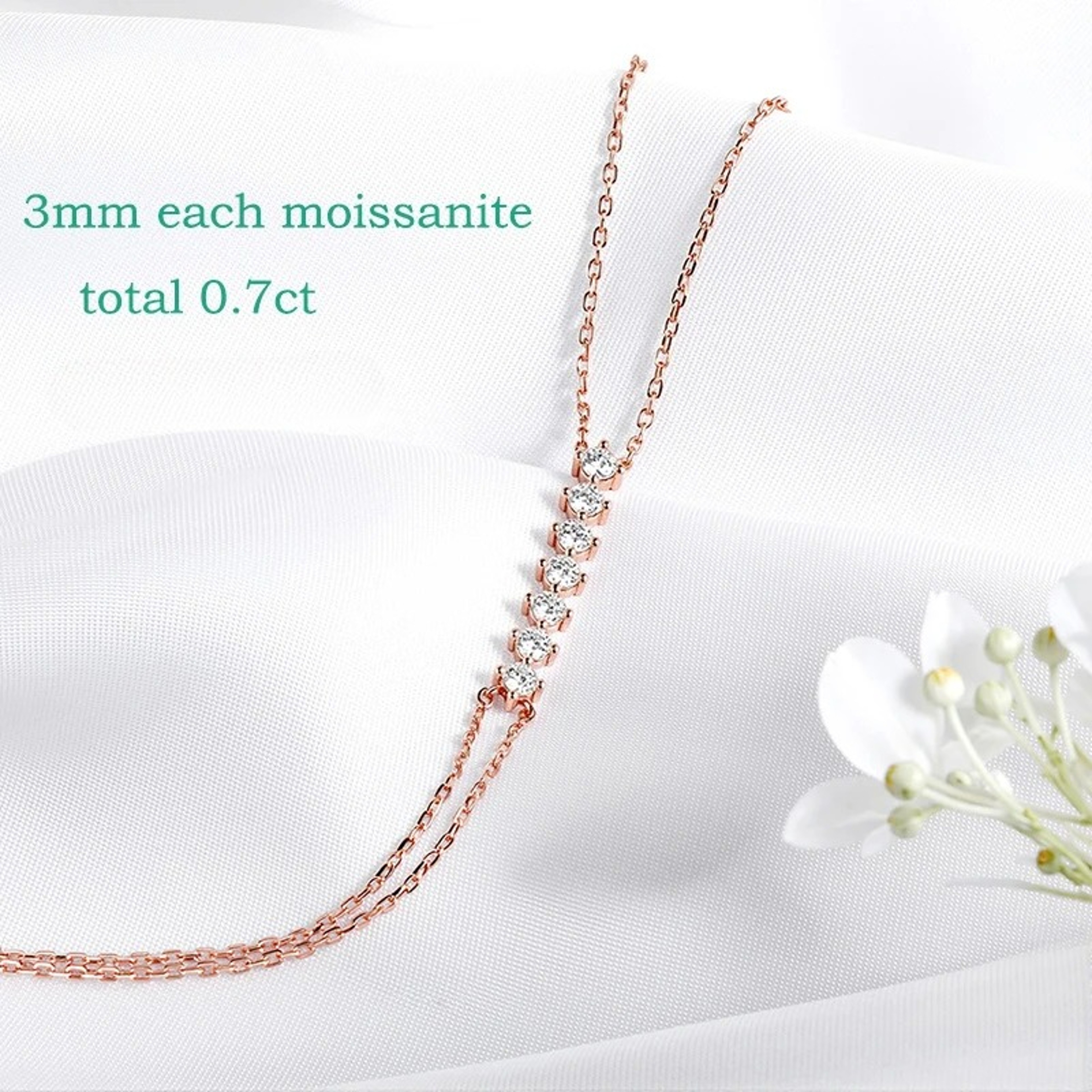 Certified Moissanite Bracelet Sterling Silver Adjustable Sparkling Chain 3