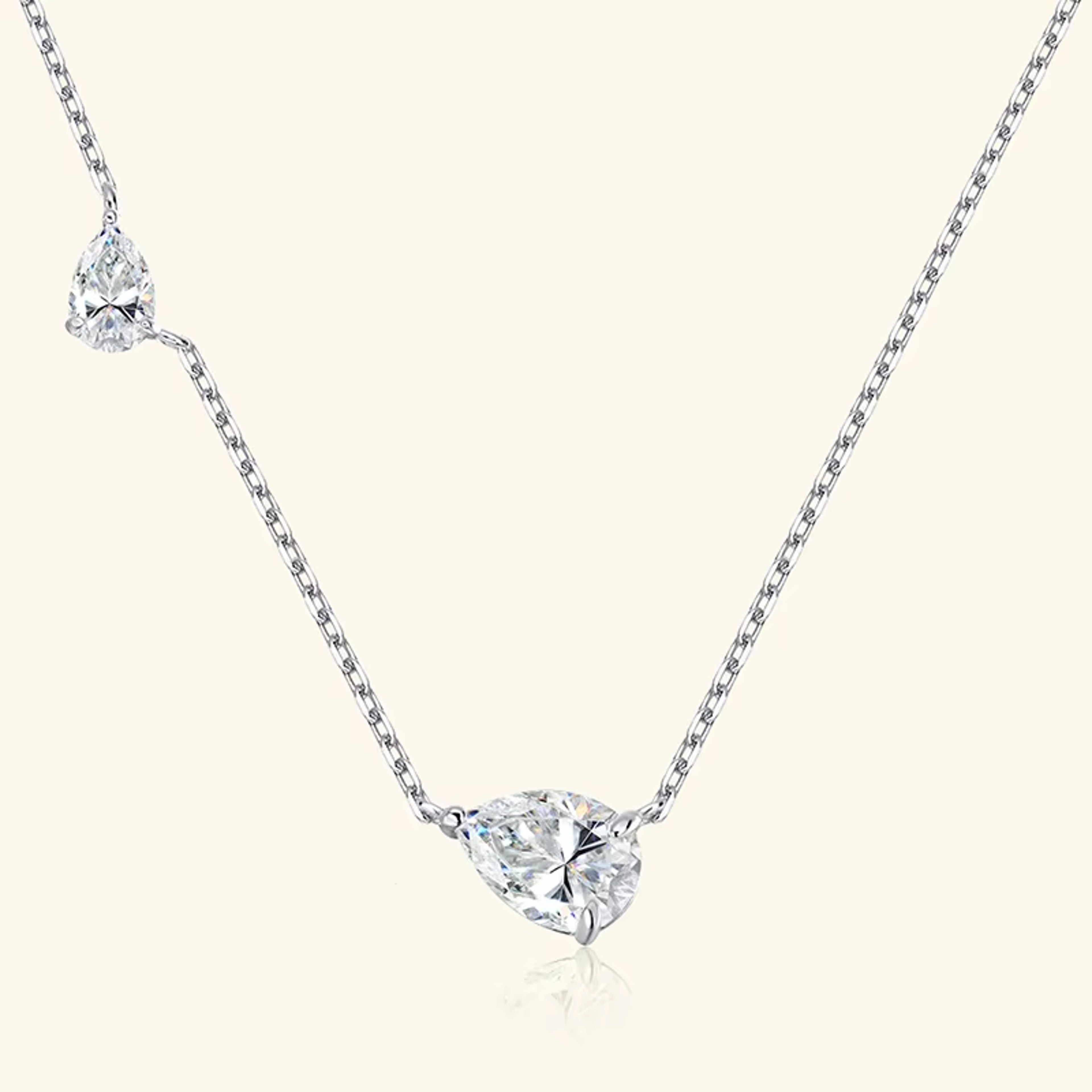 Pear Cut Moissanite Necklace Sterling Silver Two Stone Pendant 0