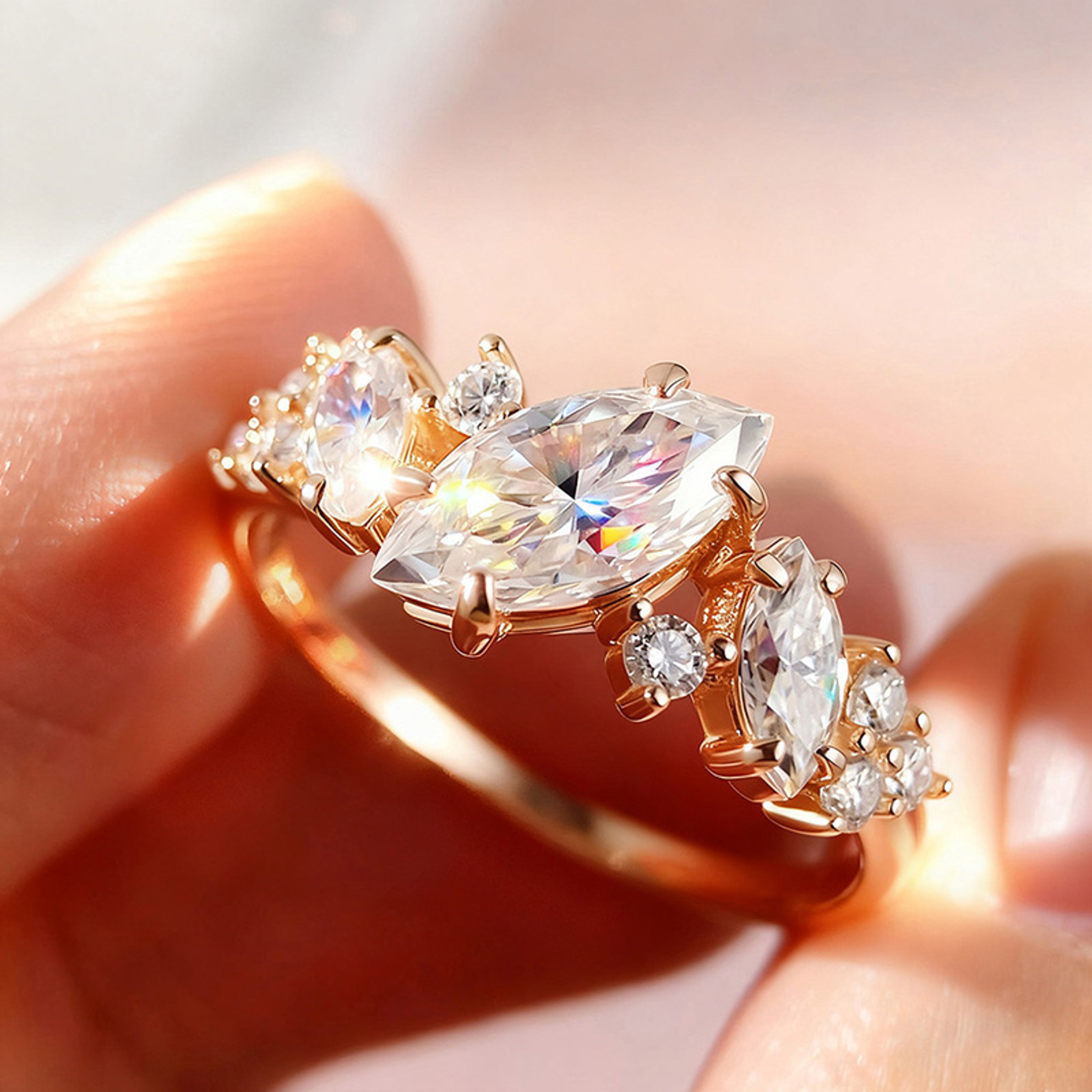 Marquise Moissanite Engagement Ring Sterling Silver Wedding Ring For Women 3