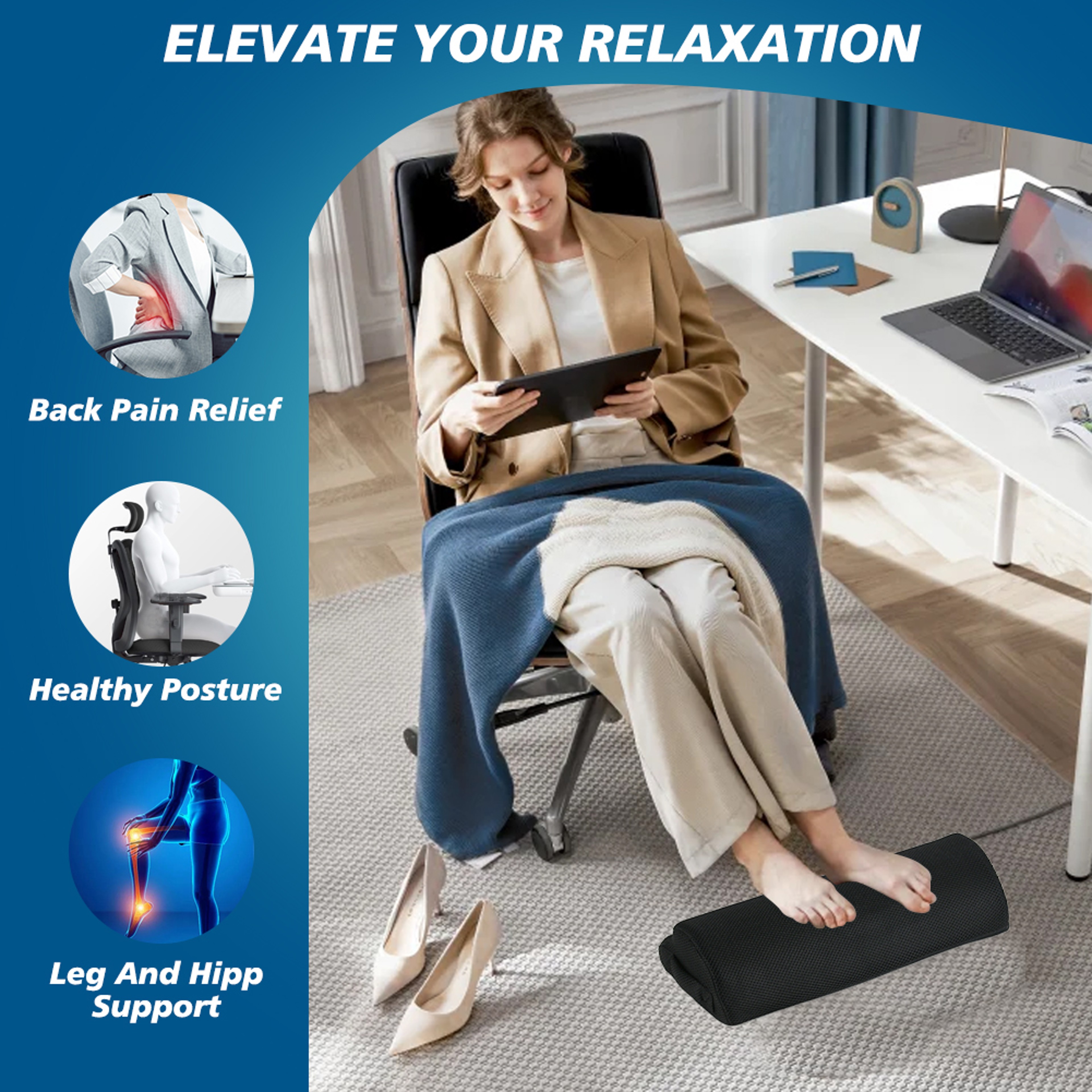 Ergonomic Memory Foam Under Desk Footrest And Leg Elevation Pillow 3