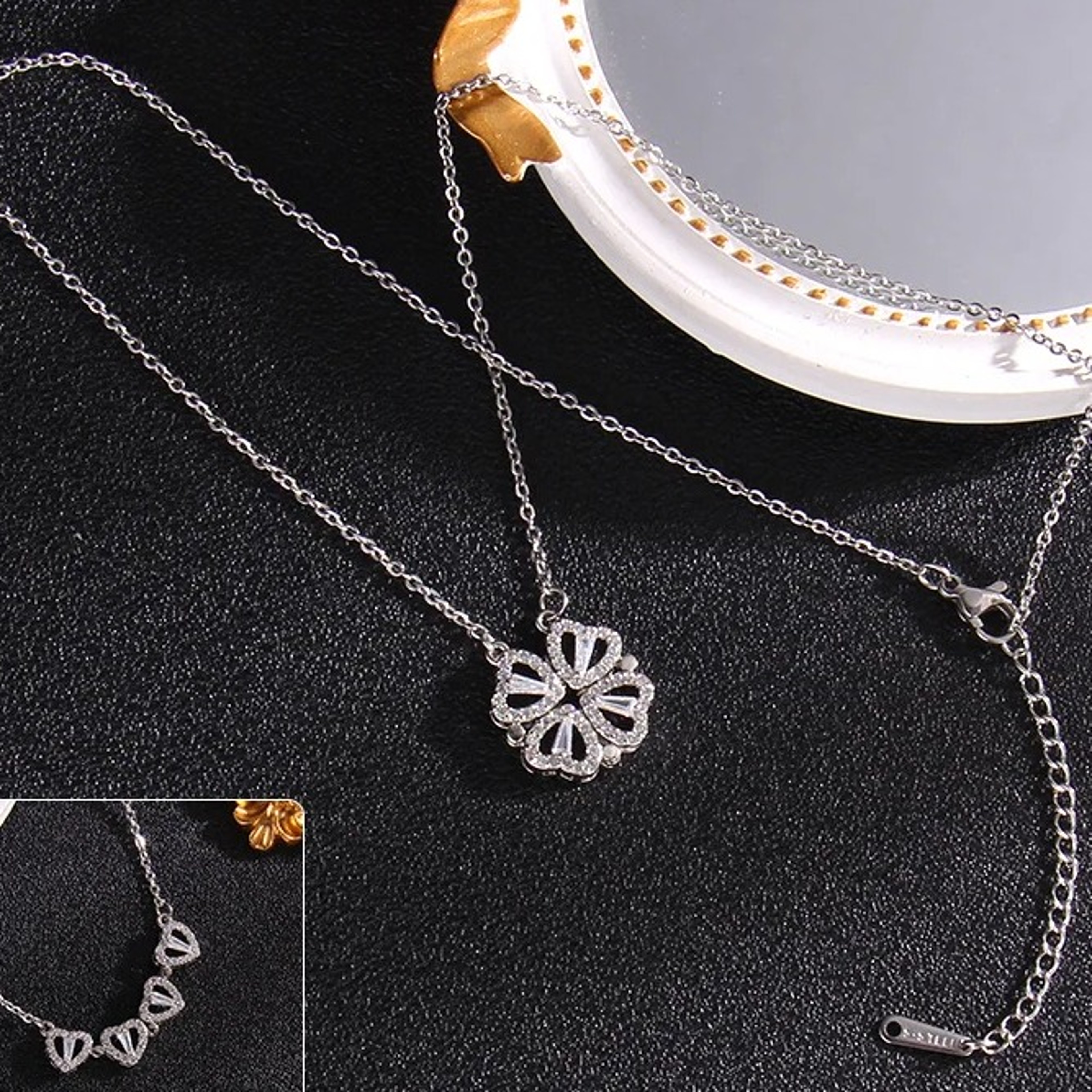 Red Black Double Side Love Magnetic Pendant Necklace Ladies Clover Heart Shaped Clover Choker Lucky