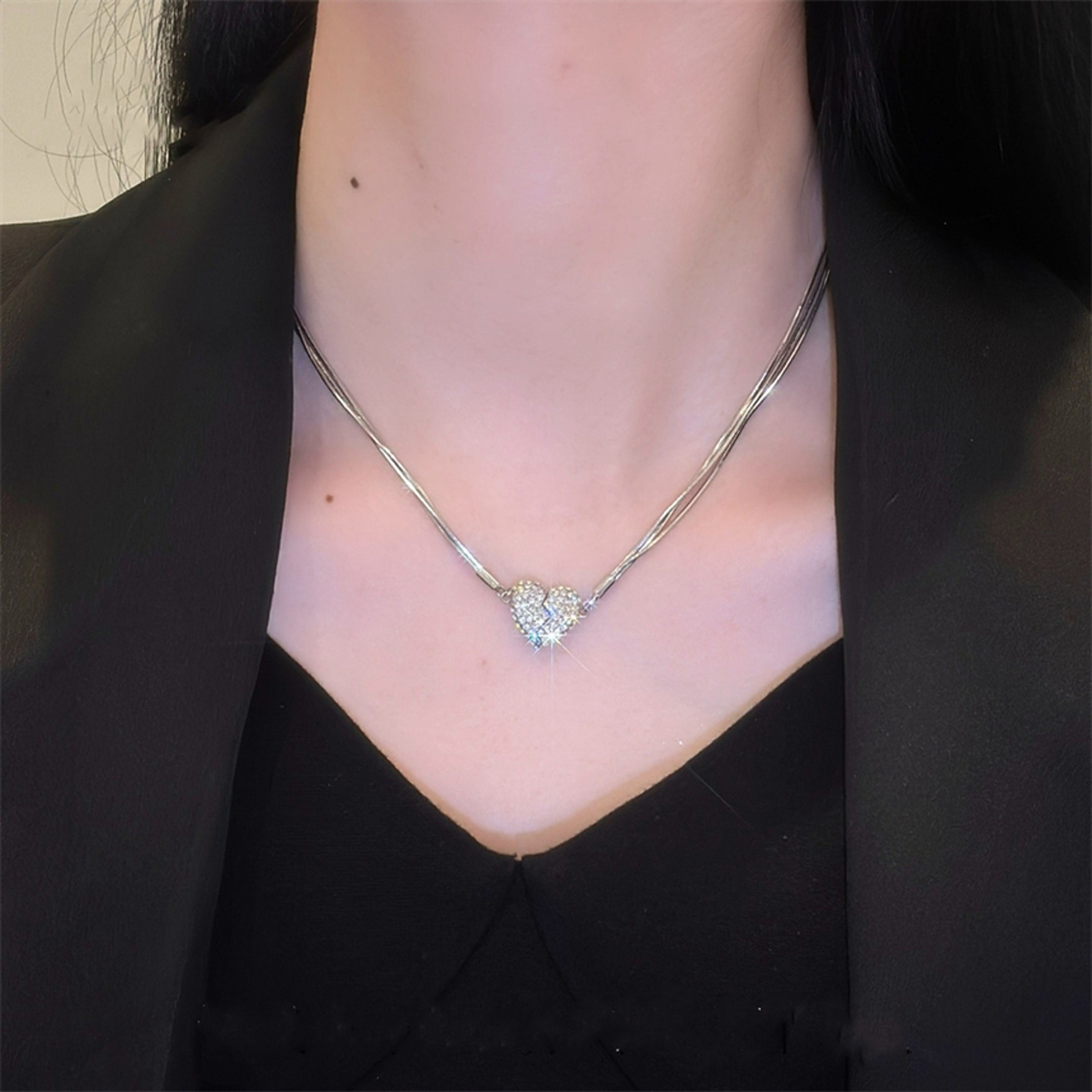 Stainless Steel Zircon Magnetic Heart Pendant Necklace for Women – view 8