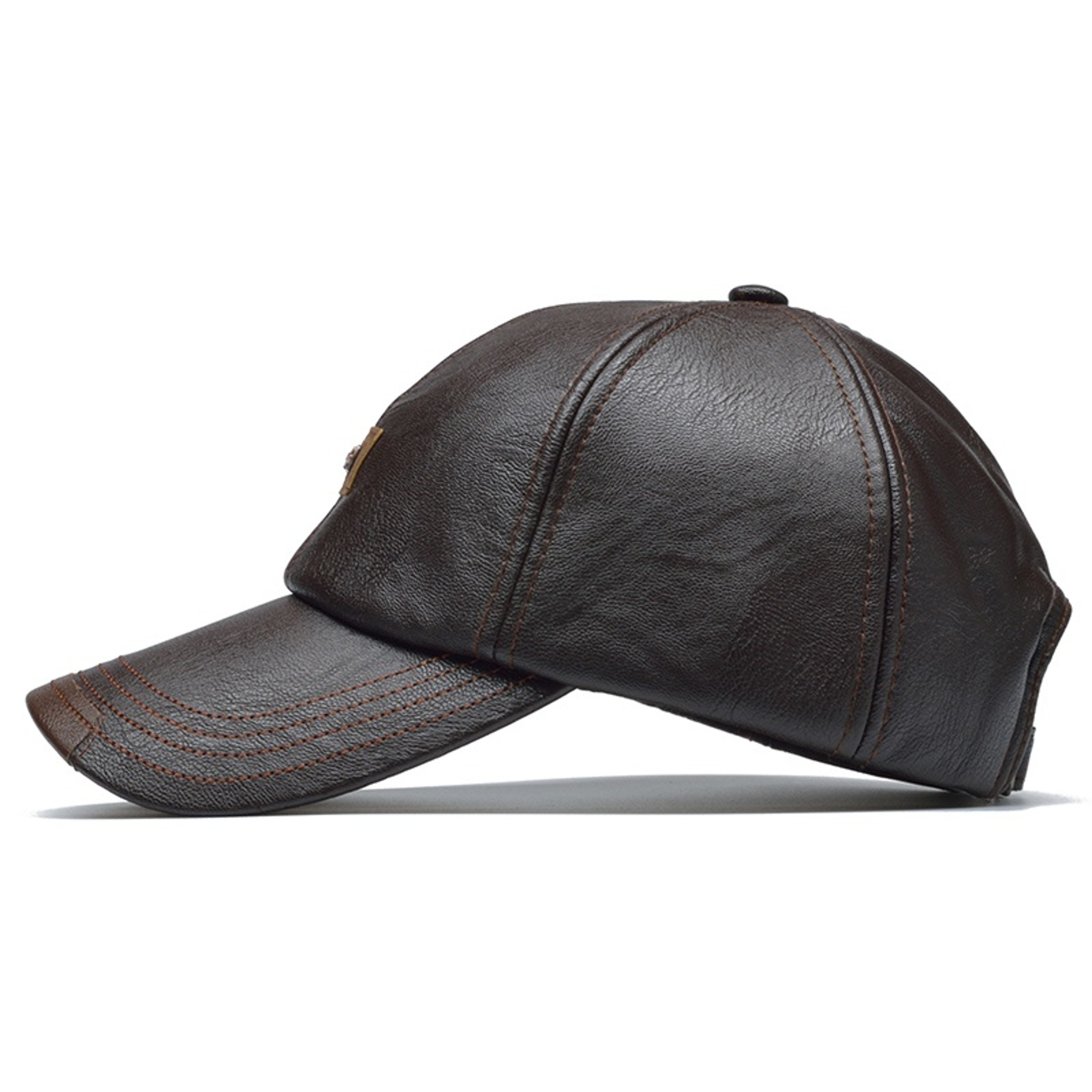 Mens PU Leather Baseball Cap Adjustable Winter Snapback Hat – view 4