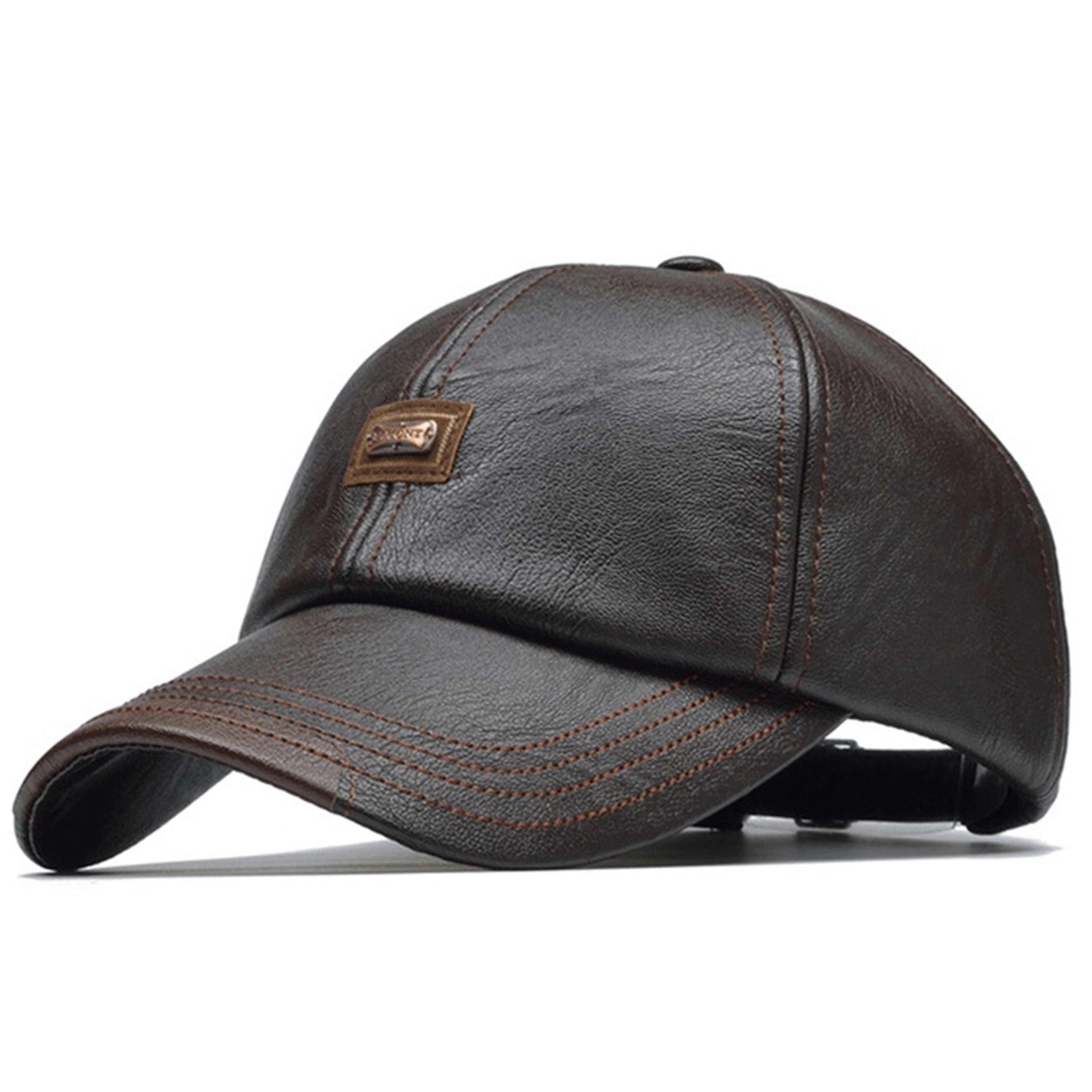 Mens PU Leather Baseball Cap Adjustable Winter Snapback Hat – view 8