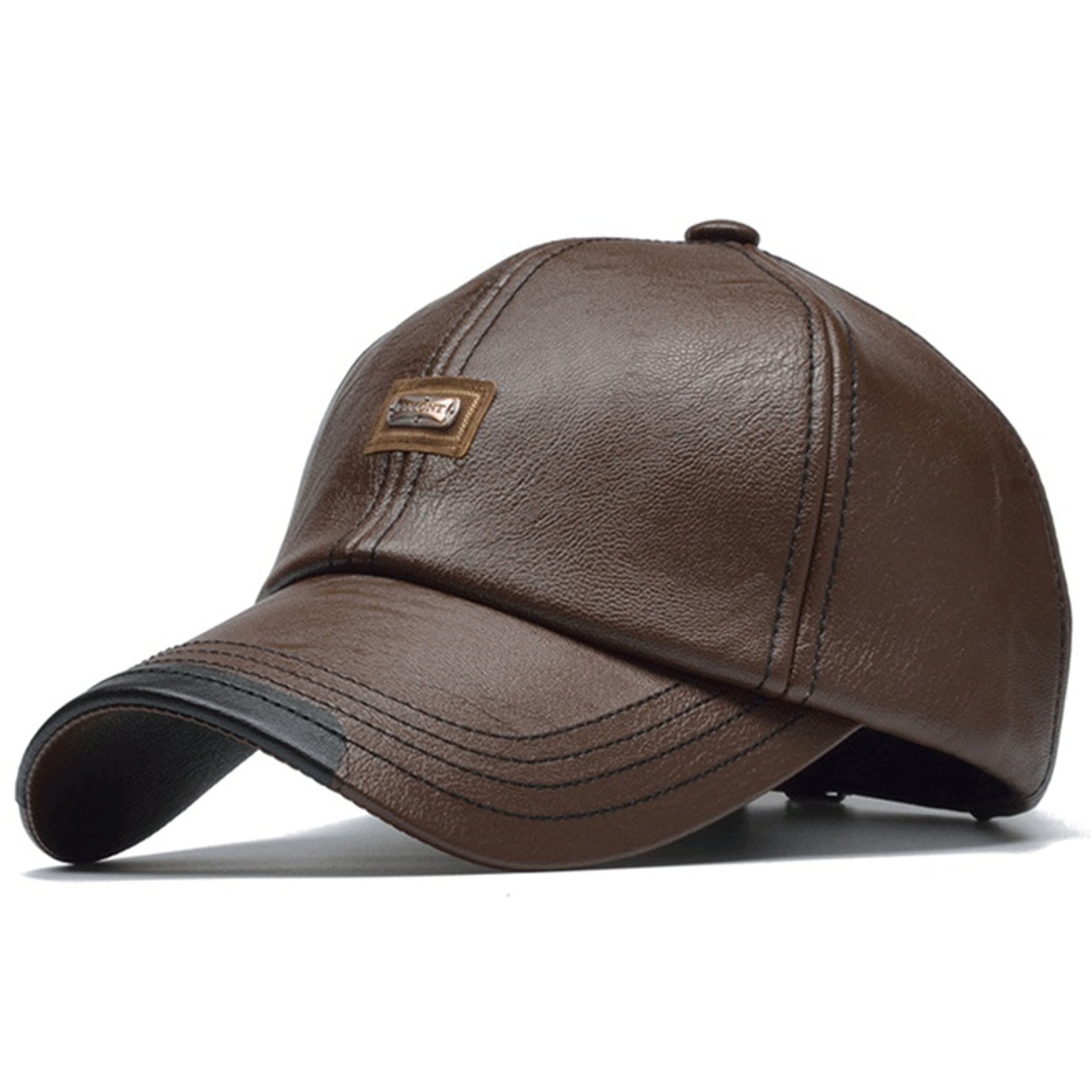 Mens PU Leather Baseball Cap Adjustable Winter Snapback Hat – view 9