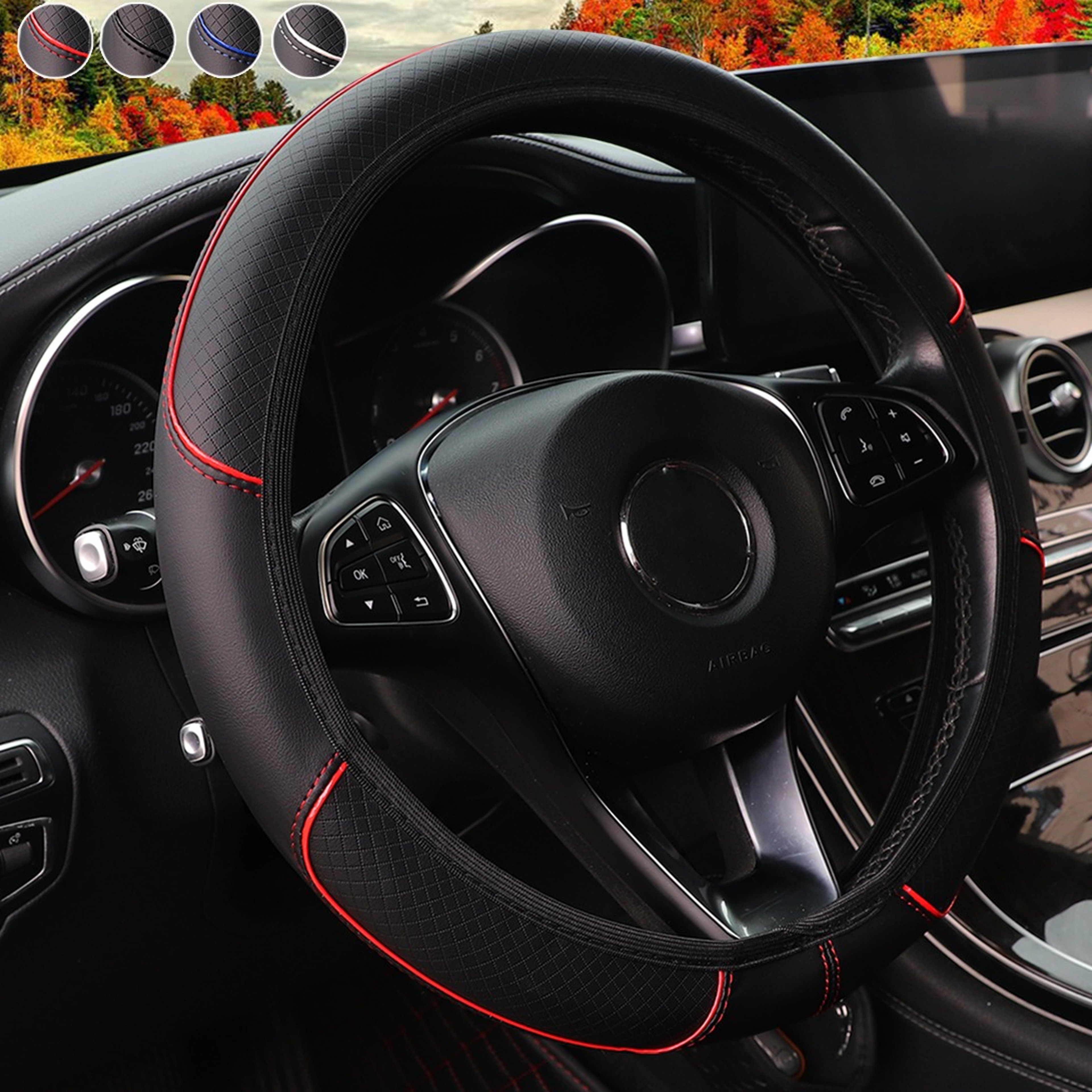 PU CheckPattern Embossed Leather Trim for Car NonRing Steering Wheel Cover for Car Interior Accessjp