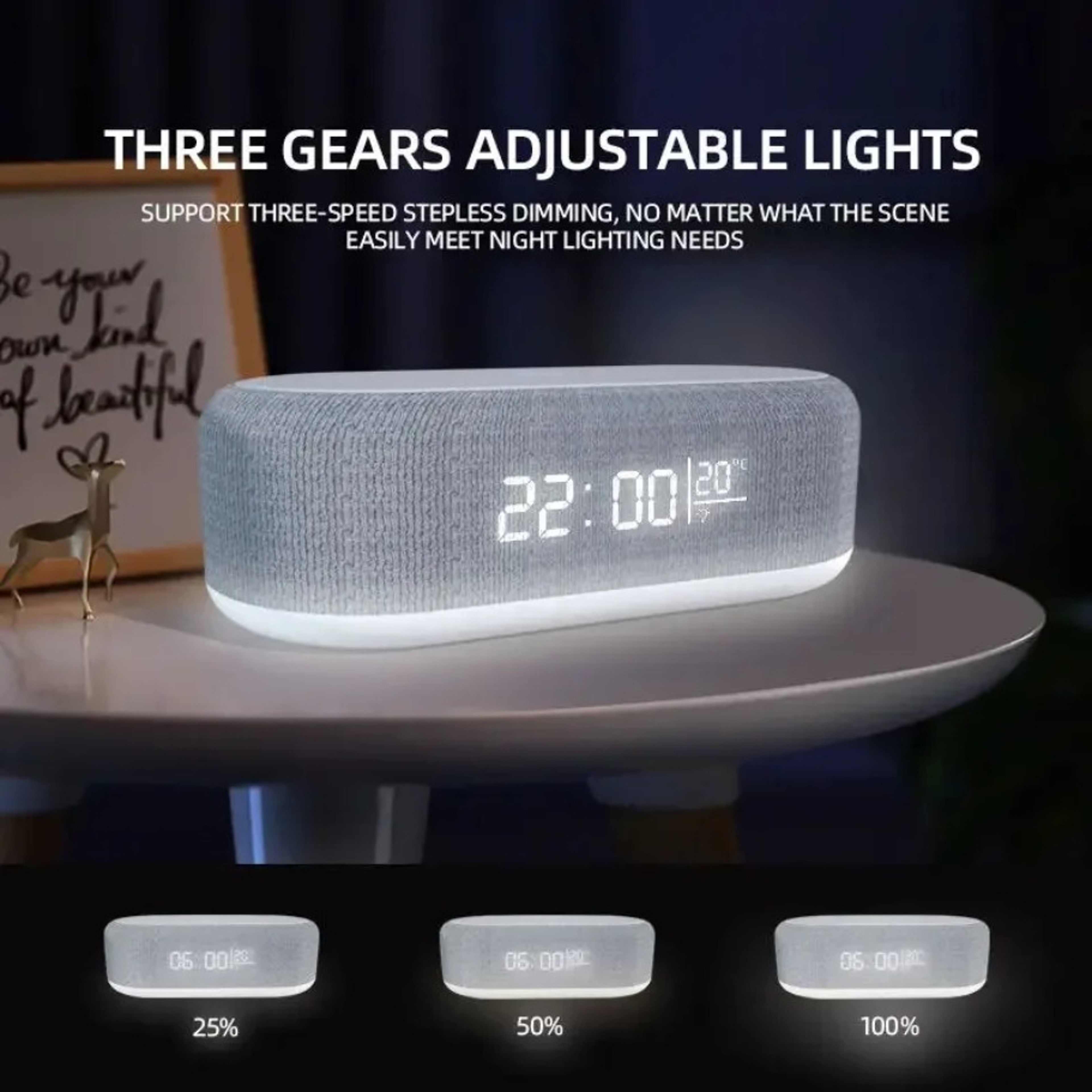 Wireless Charging Alarm Clock With Charger Night Light  Thermometer 4