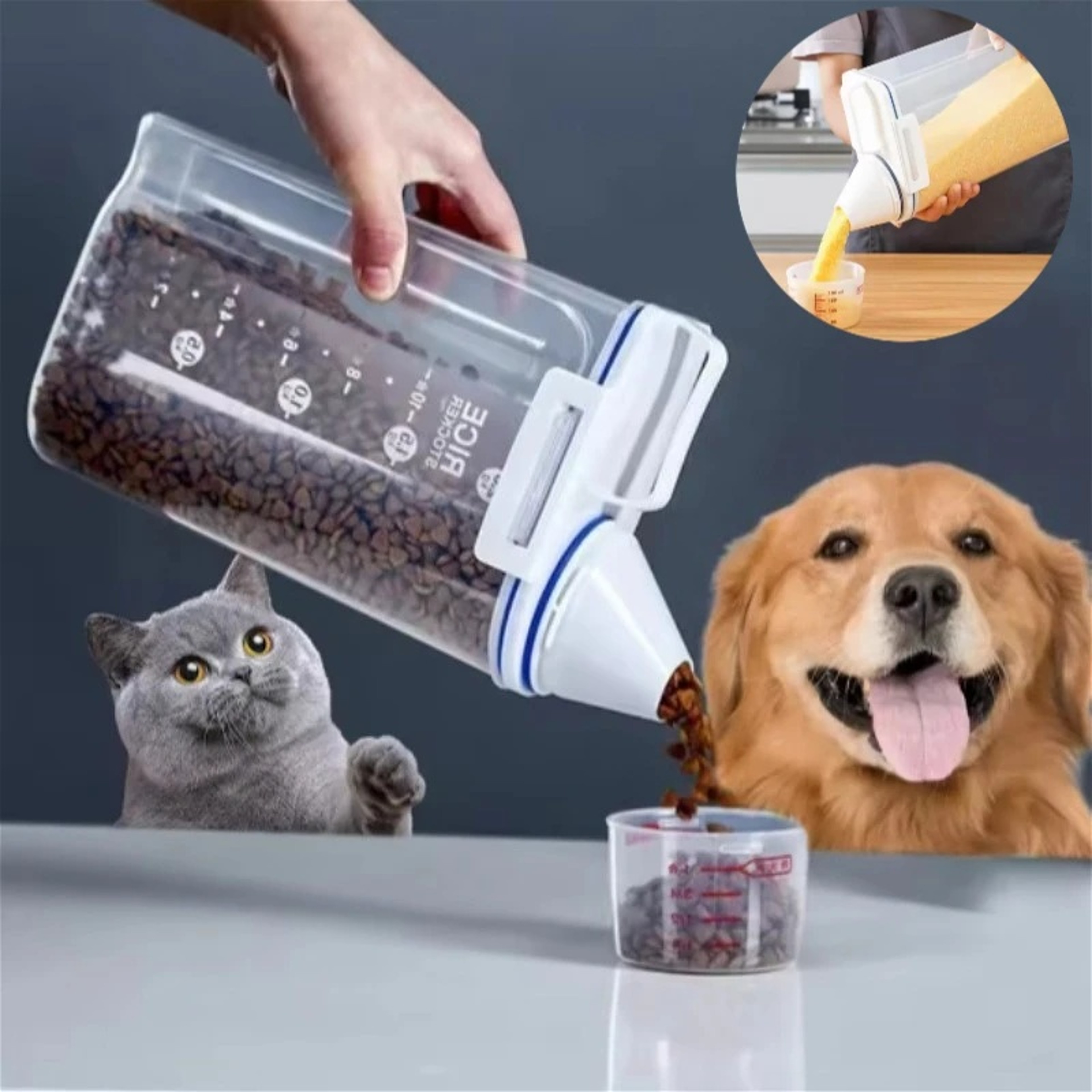Airtight Pet Food Container With Cup Plastic Sealed Jar For Dry Dog Cat Food 0
