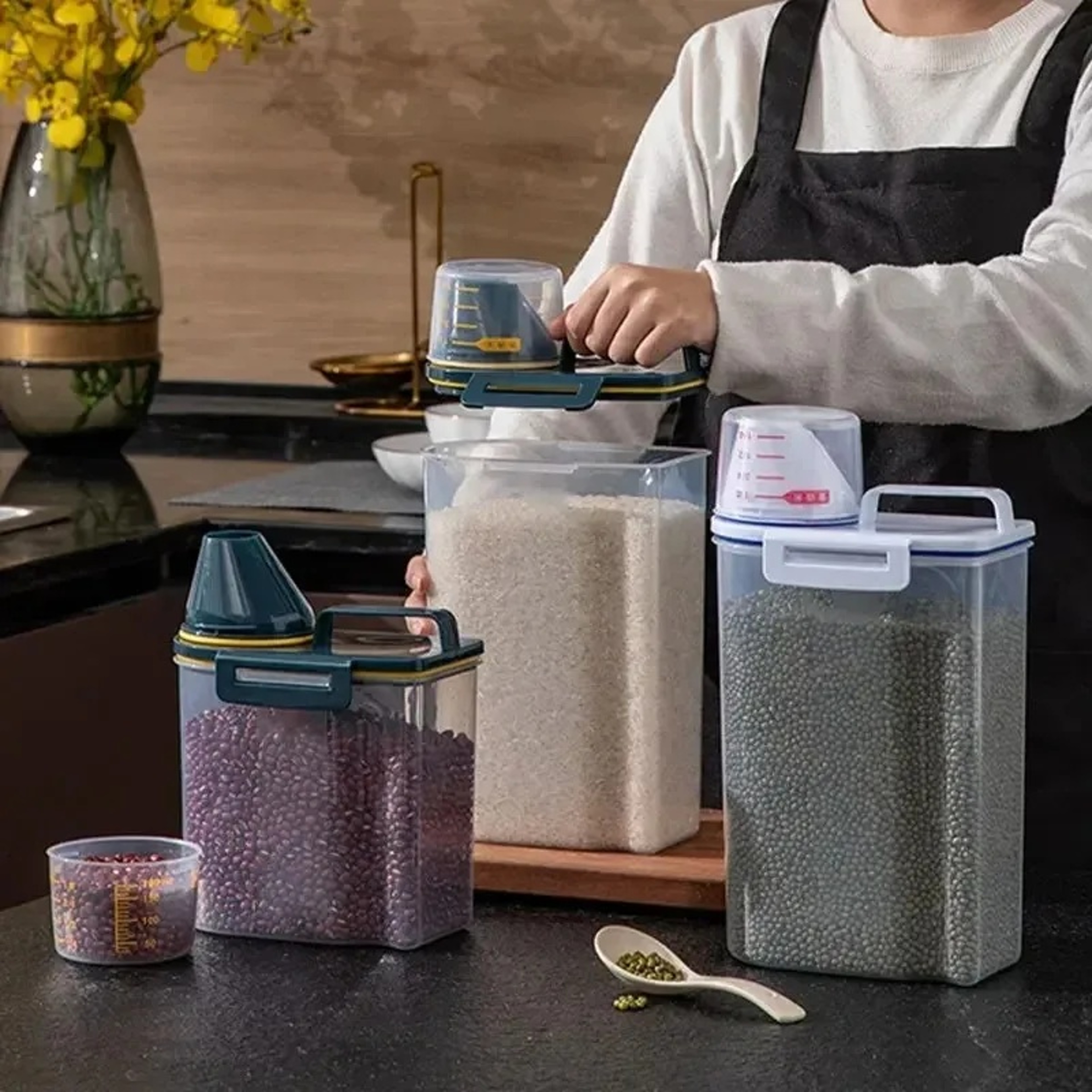 Airtight Pet Food Container With Cup Plastic Sealed Jar For Dry Dog Cat Food 2