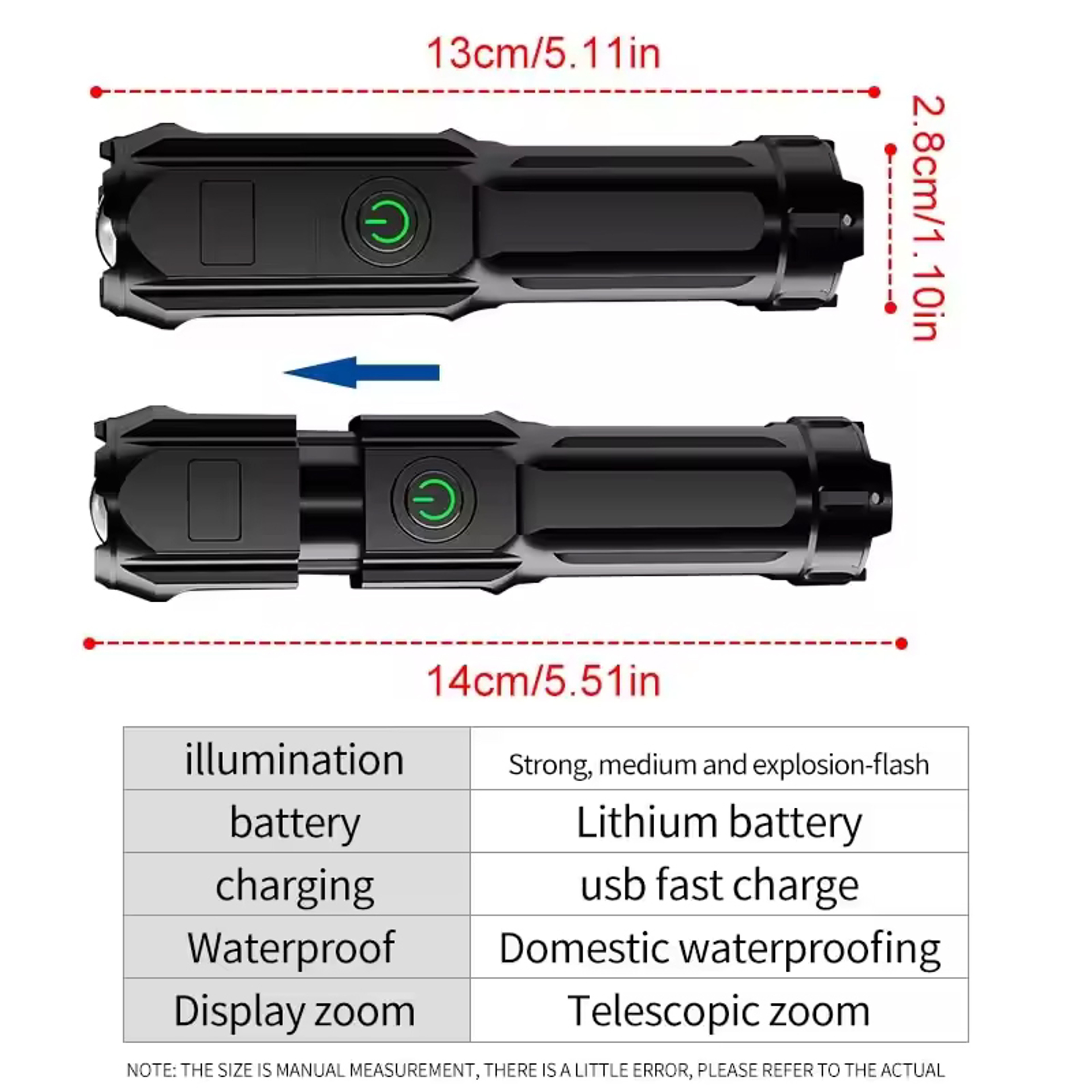 Lumen Rechargeable Flashlight Waterproof Zoomable LED Tactical Light – view 6