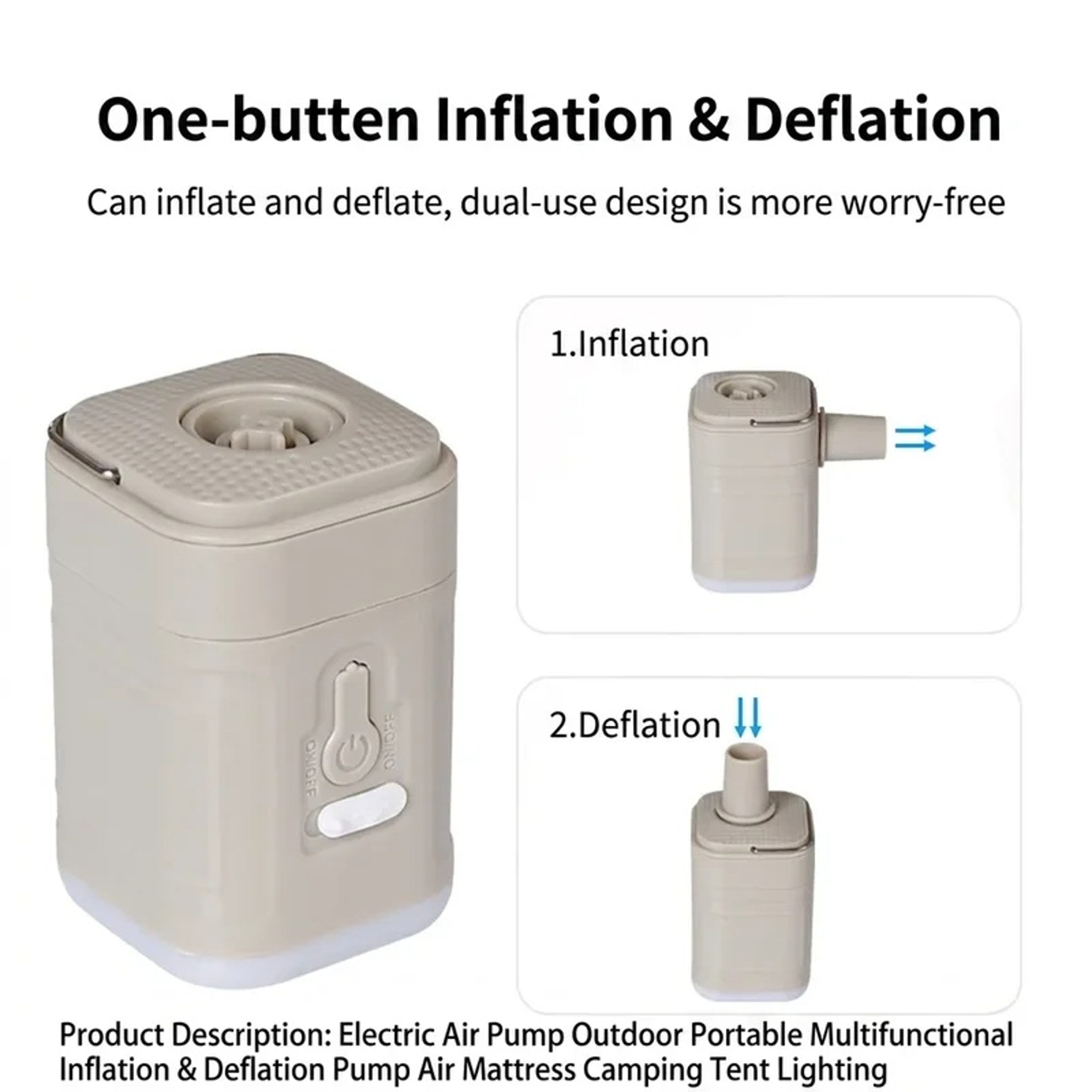 Mini Electric Air Pump with LED Light Portable Inflator and Deflator for Camping – view 3