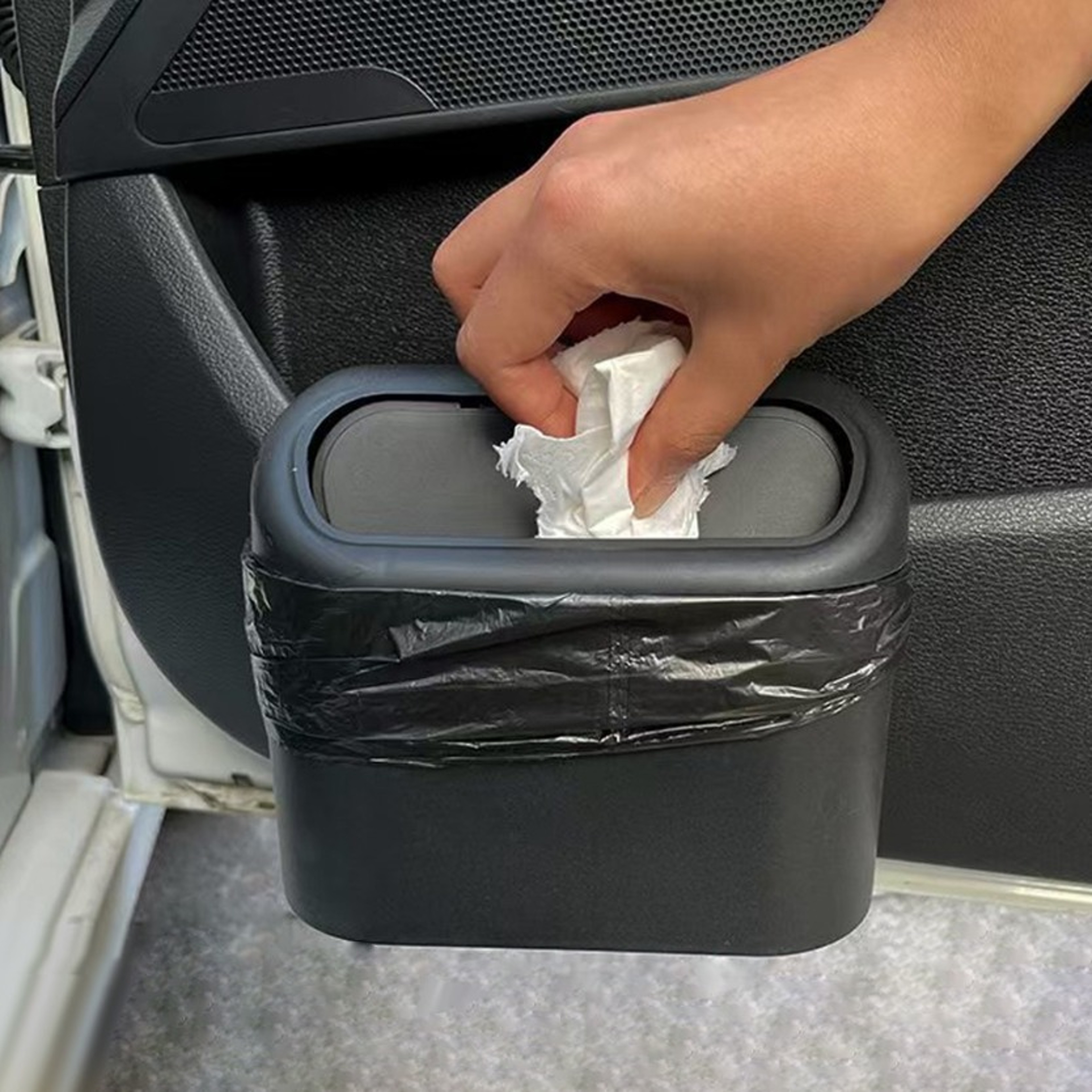 Compact Car Trash Can with Lid and three Rolls of Garbage Bags – view 1