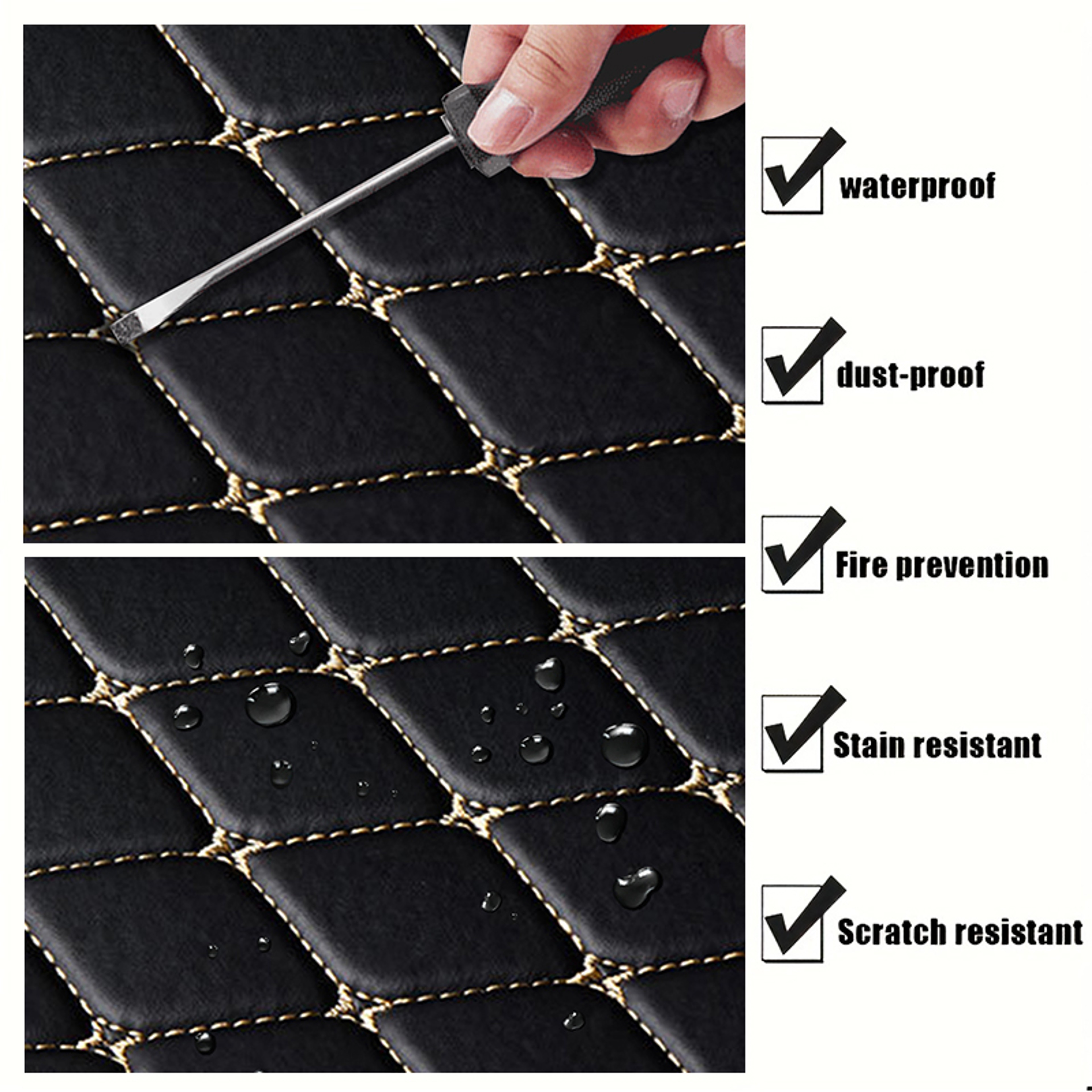 Universal PU Leather Car Floor Mats Waterproof Diamond Pattern Auto Foot Pads 1