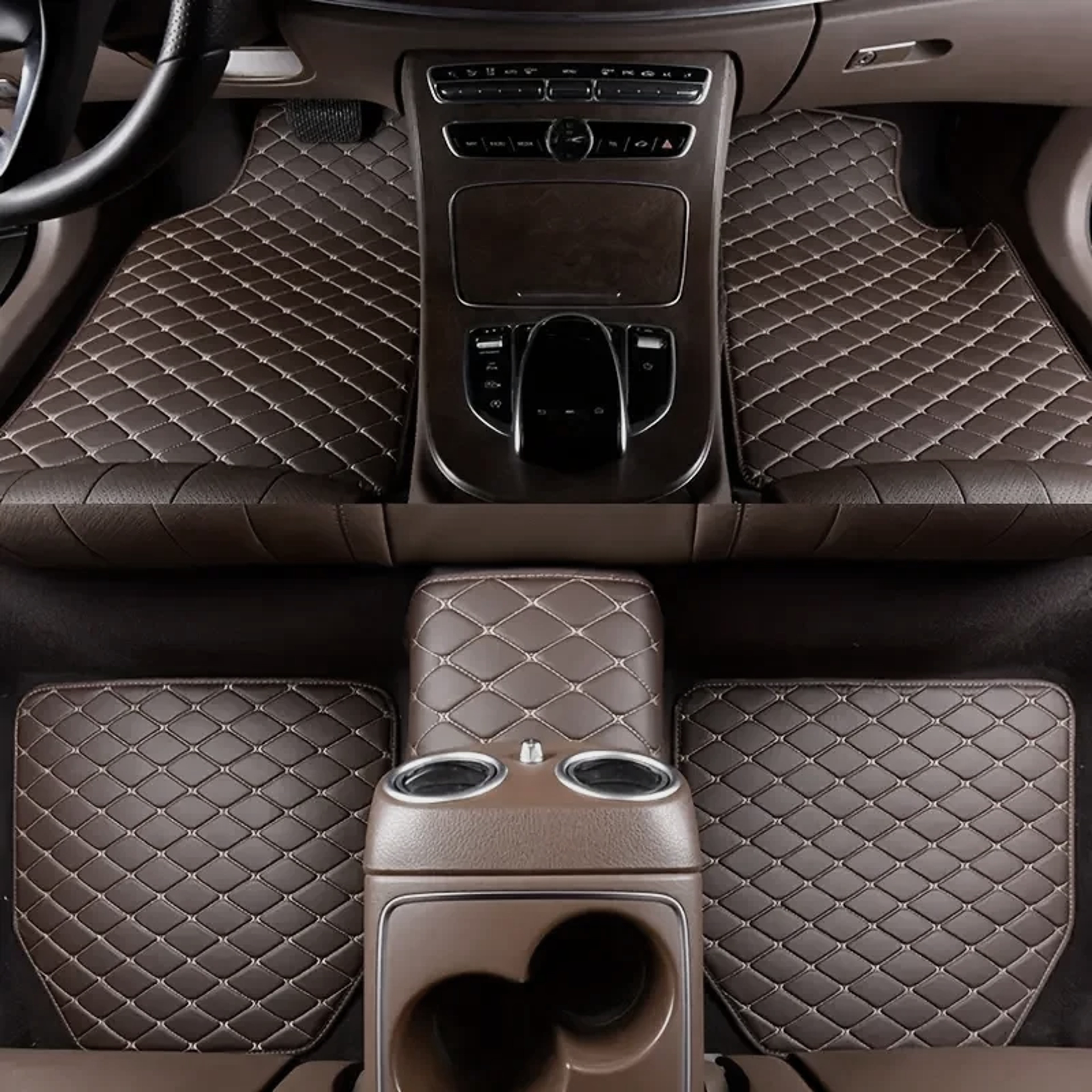 Universal PU Leather Car Floor Mats Waterproof Diamond Pattern Auto Foot Pads 5