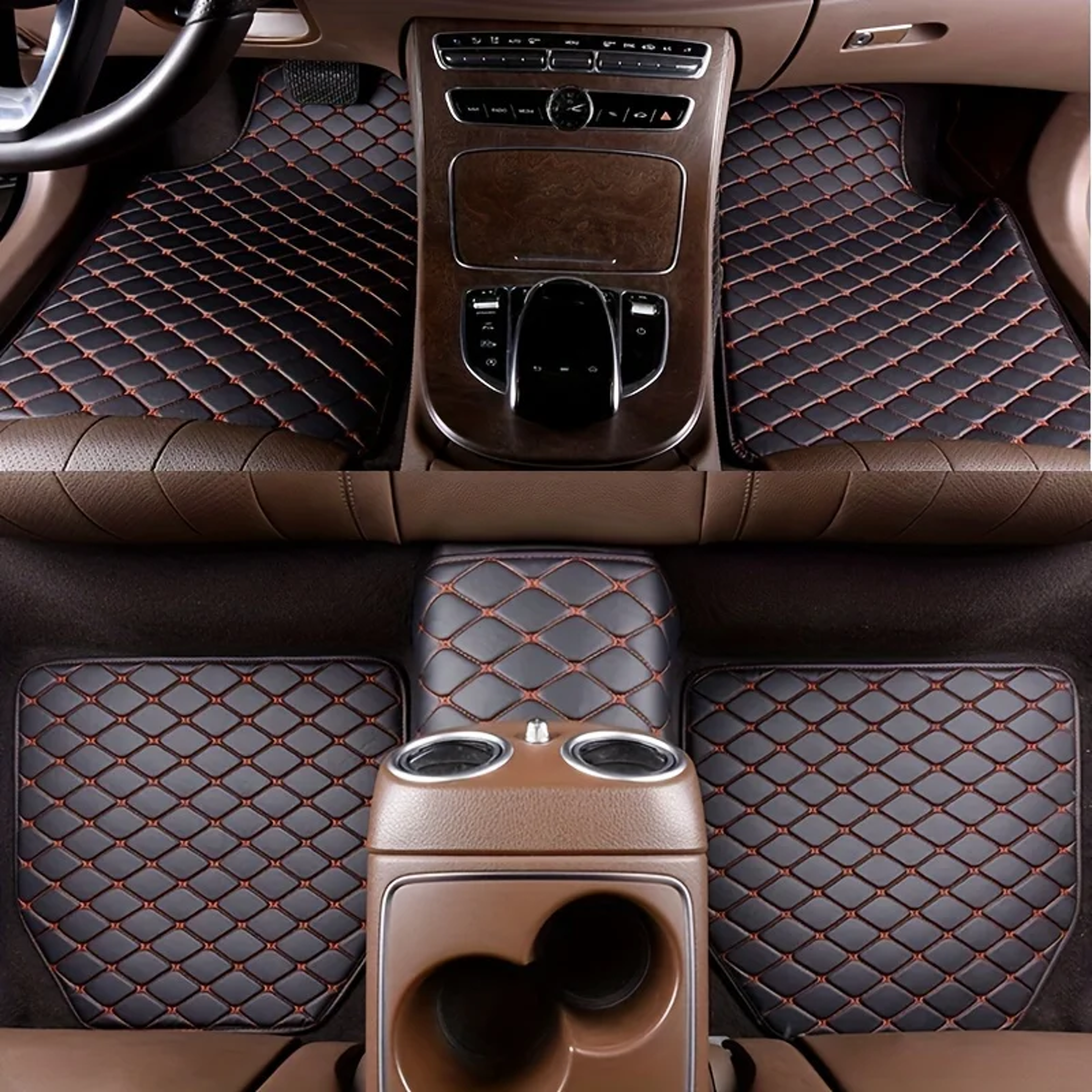 Universal PU Leather Car Floor Mats Waterproof Diamond Pattern Auto Foot Pads 7