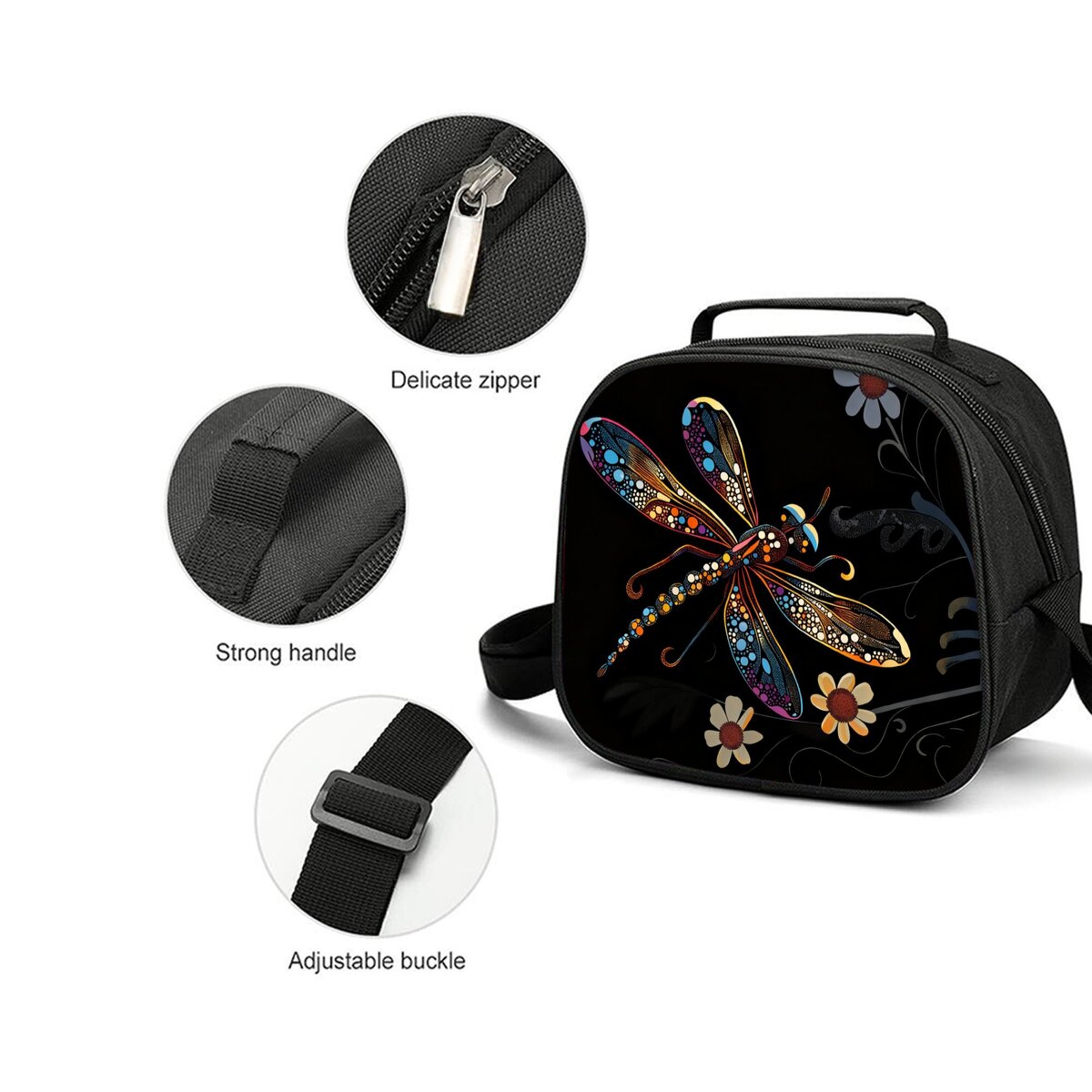 Dragonfly Print Insulated Lunch Bag with Shoulder Strap – view 3