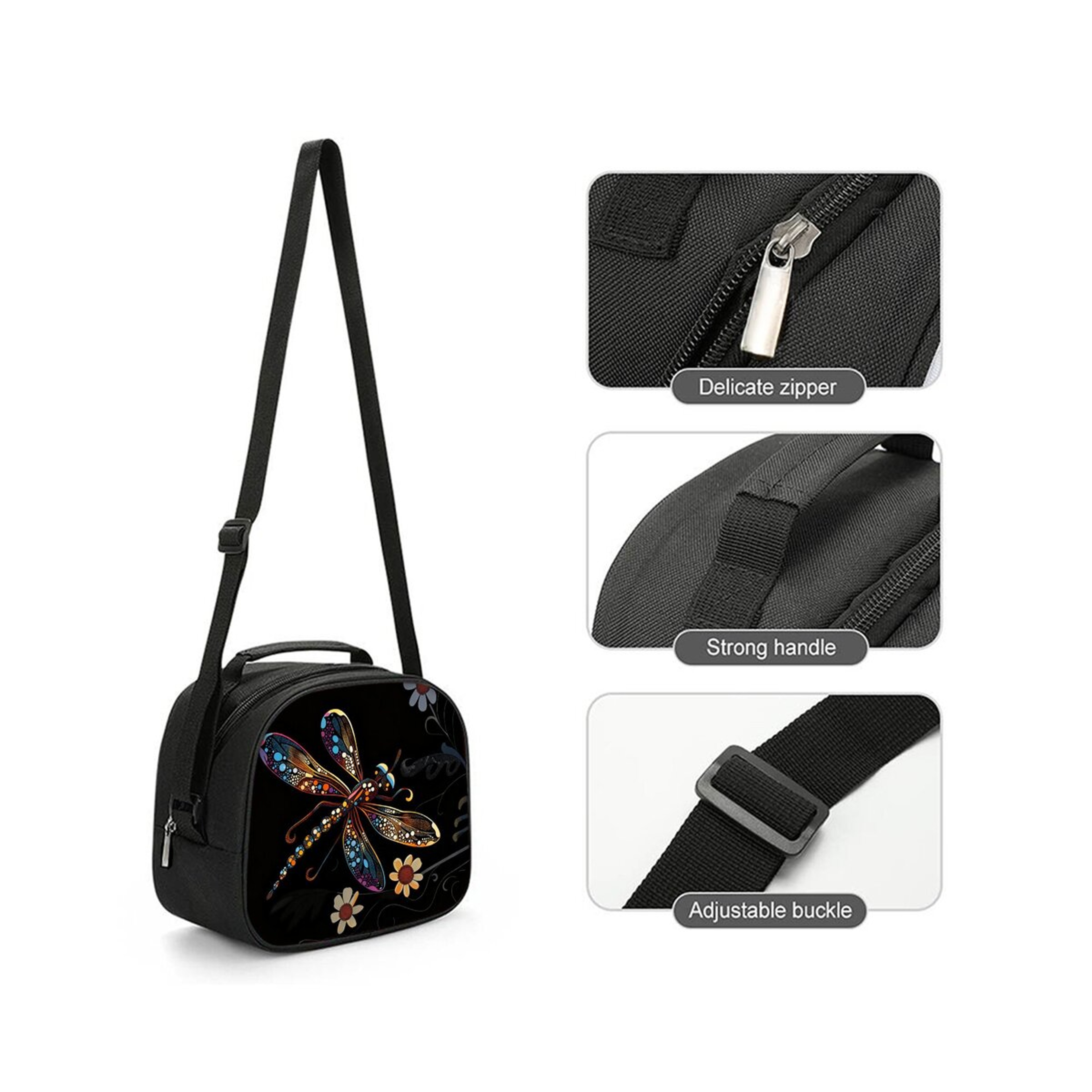 Dragonfly Print Insulated Lunch Bag with Shoulder Strap – view 4