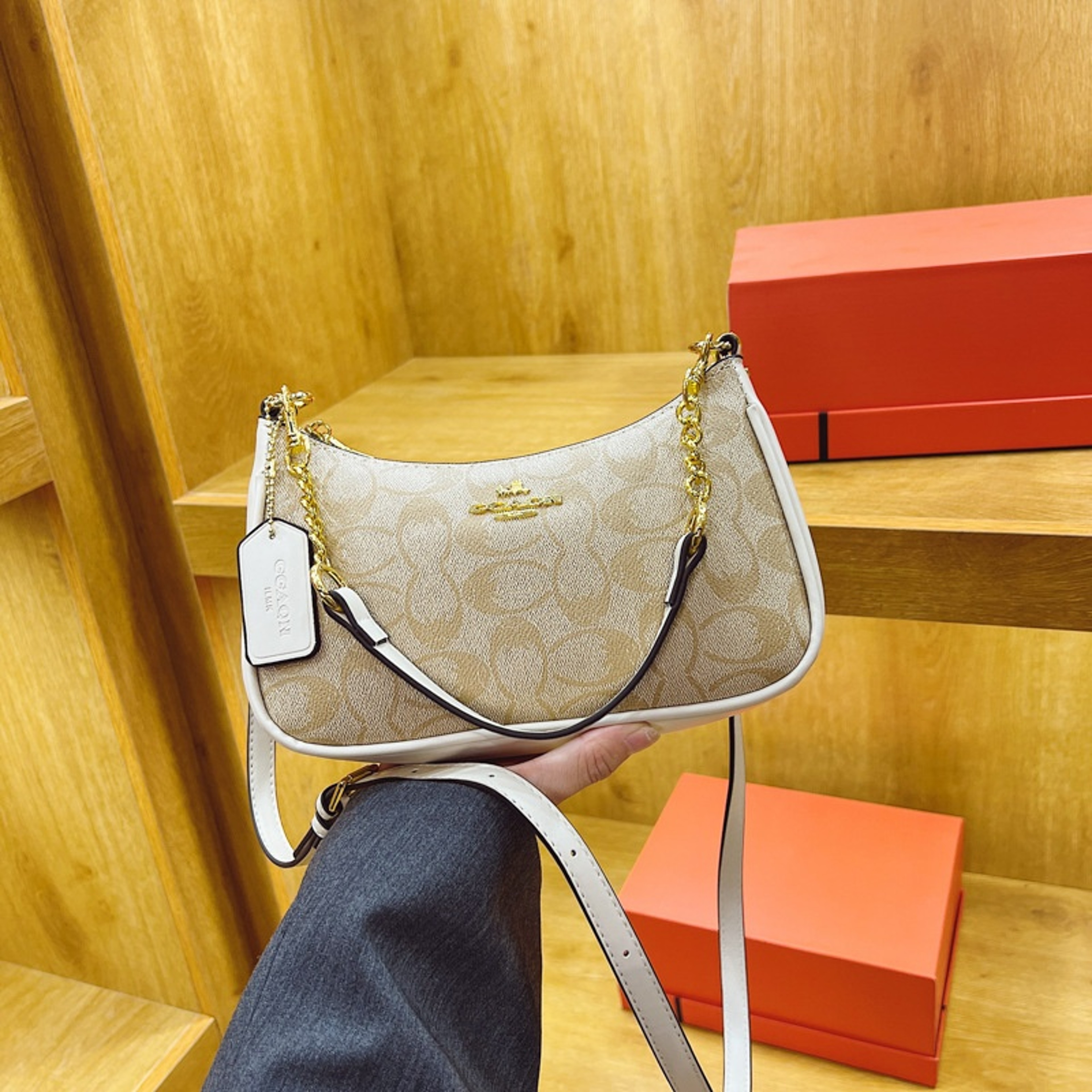 Vintage Print PU Shoulder Bag with Zipper Closure – view 8
