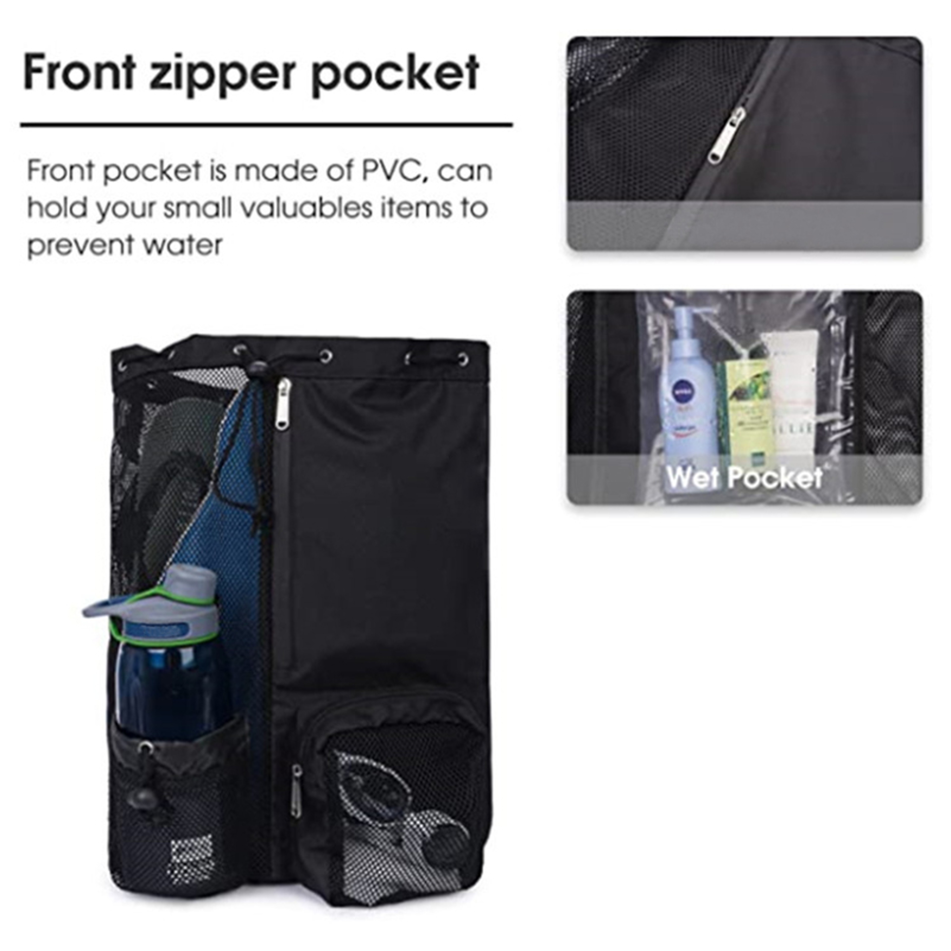 Mesh Drawstring Swim Backpack with Wet Pocket for Swimming Gym and Beach – view 5