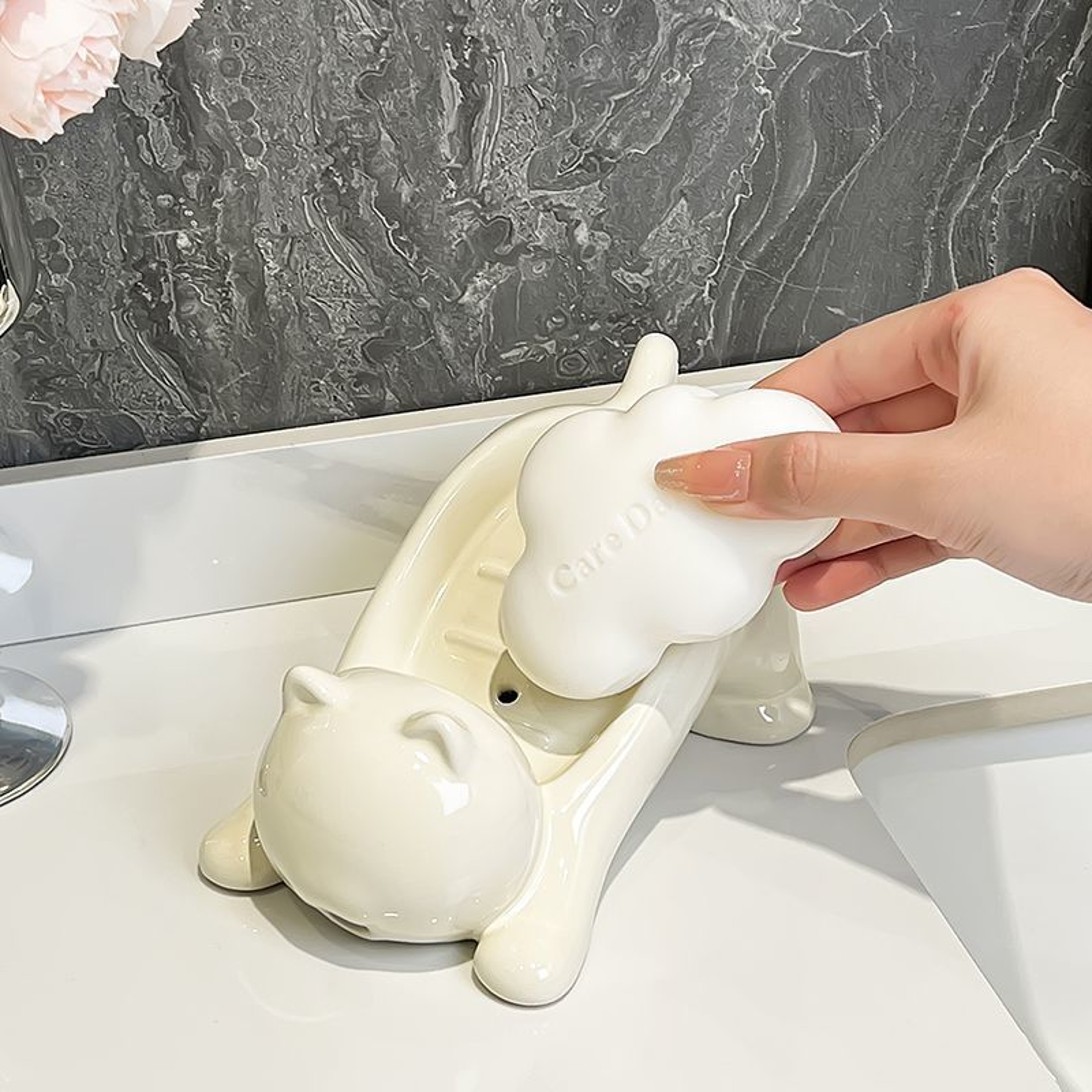 Cute Cat Drain Soap Holder Plastic Bathroom Soap Dish – view 3