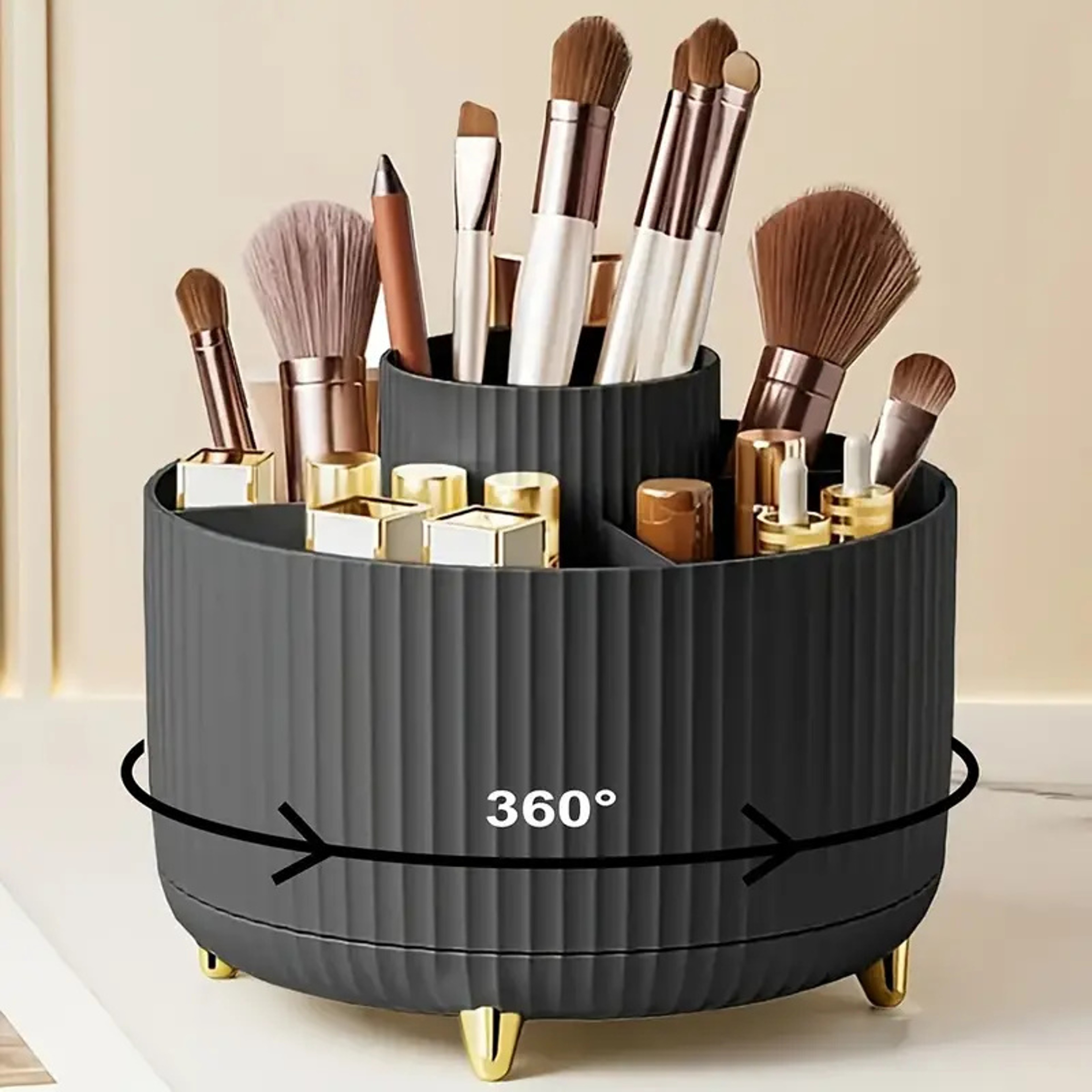 Rotating Makeup Brush Holder Five Slot Cosmetic Organizer 0