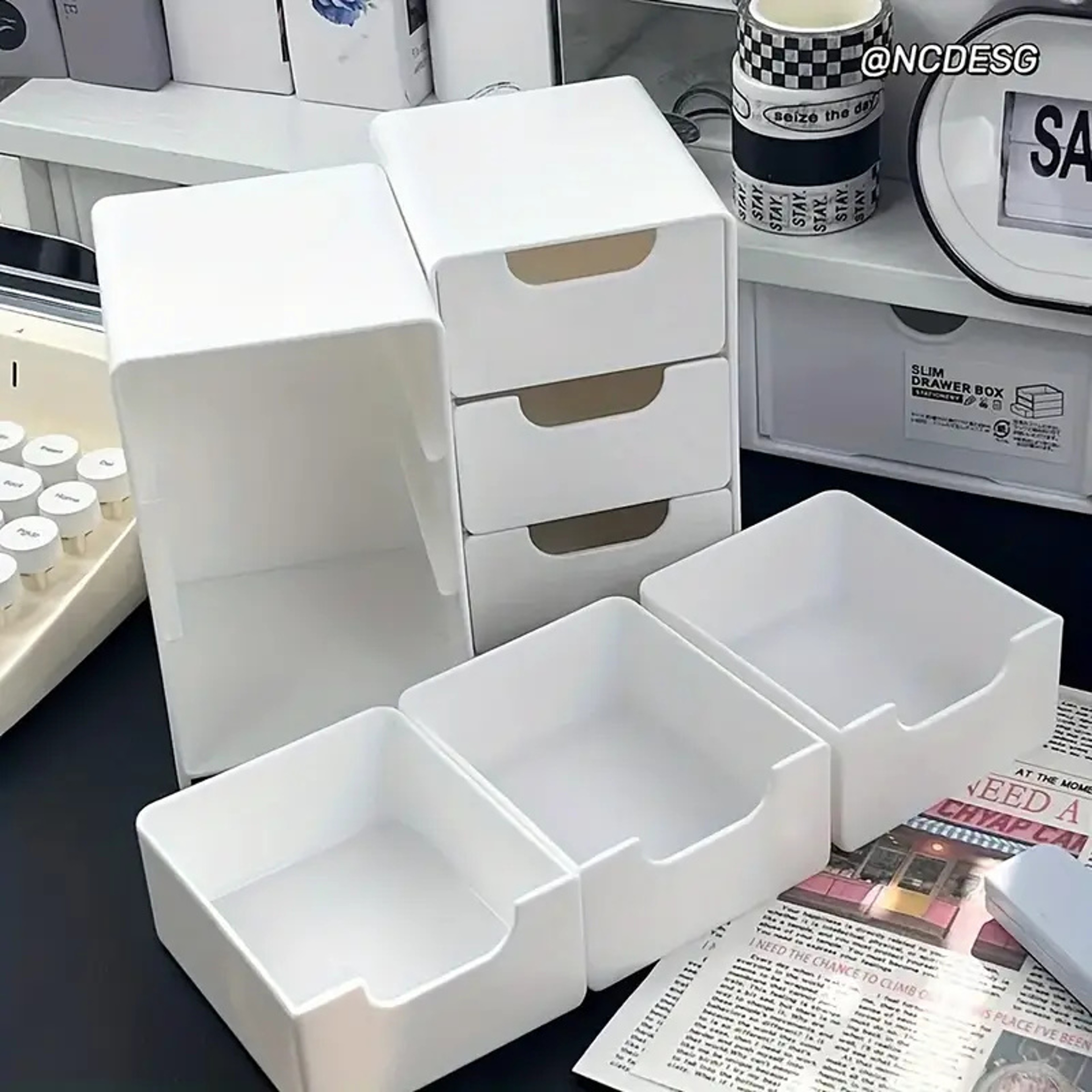 Three Tier Plastic Cosmetic Storage Box Organizer with Drawers for Jewelry and Office Supplies – view 5