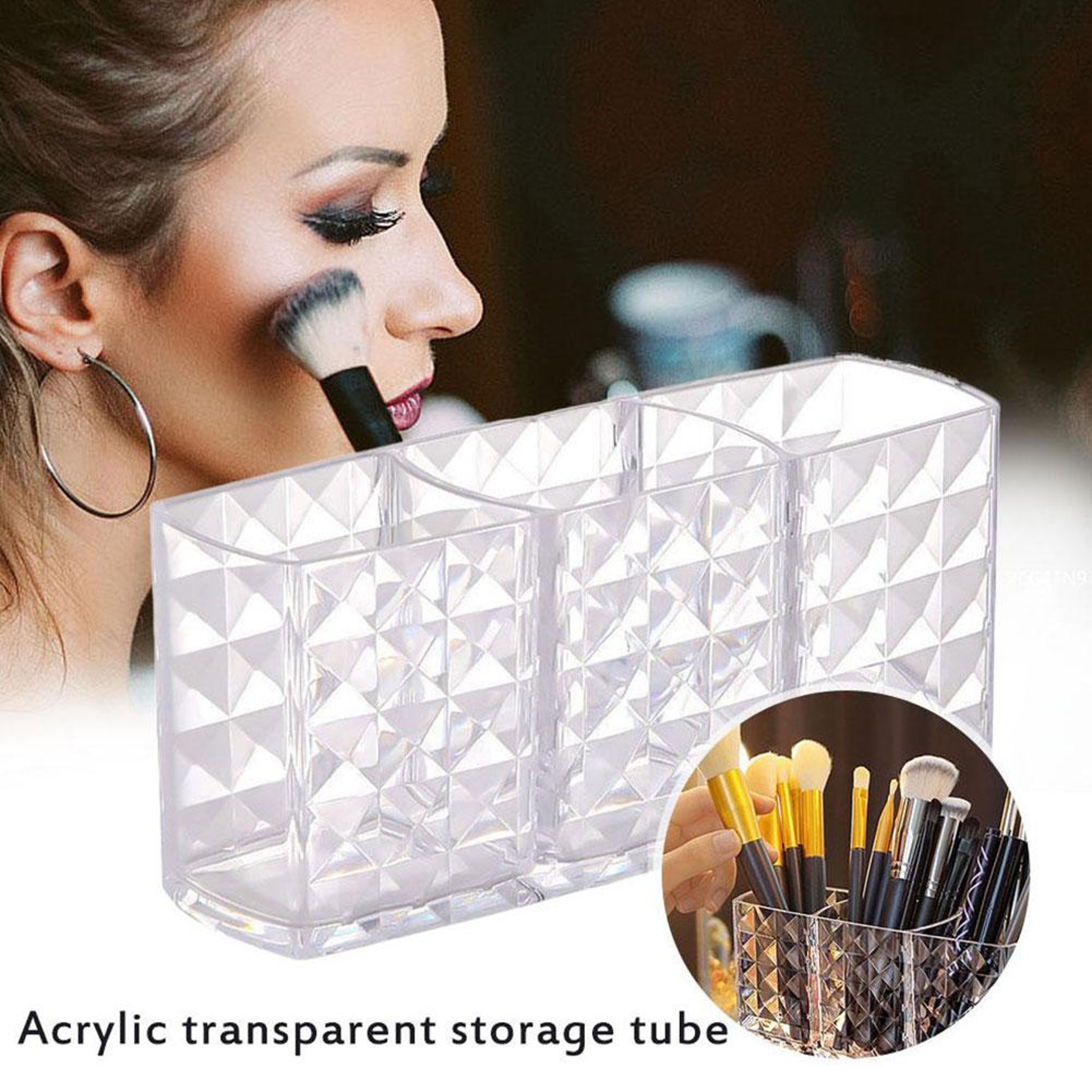 Three Slot Acrylic Makeup Brush Holder Transparent Cosmetic Organizer – view 2