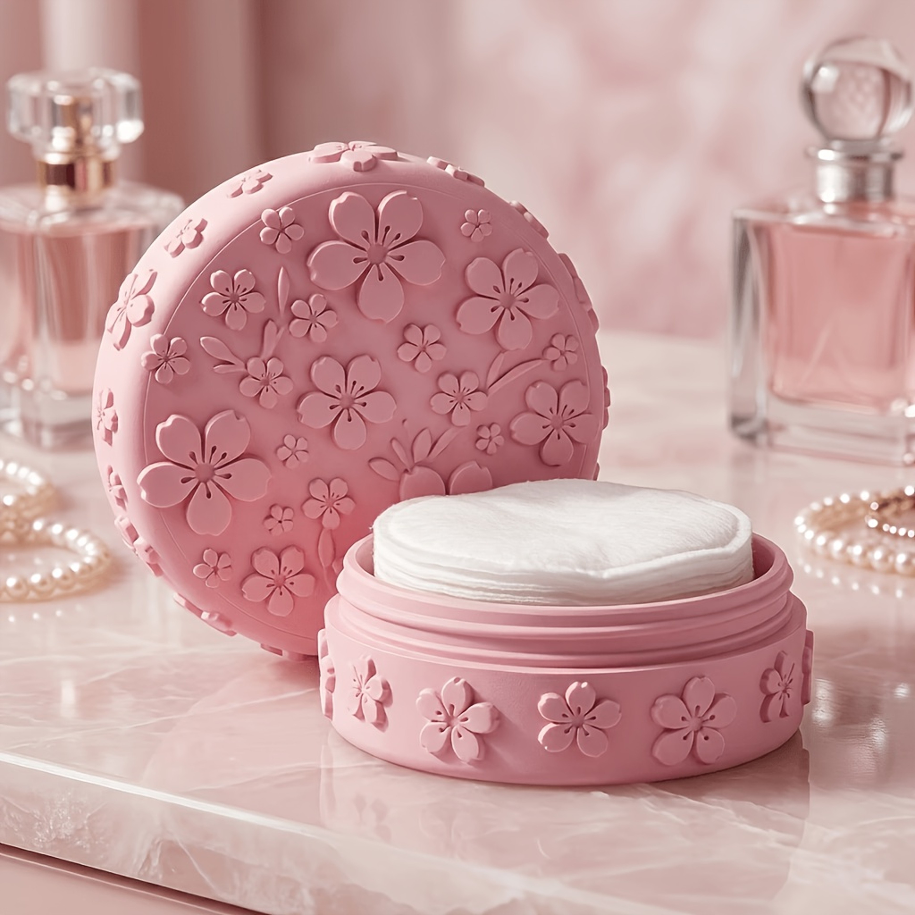 Cherry Blossom Makeup Cotton Storage Box with Lid – view 1