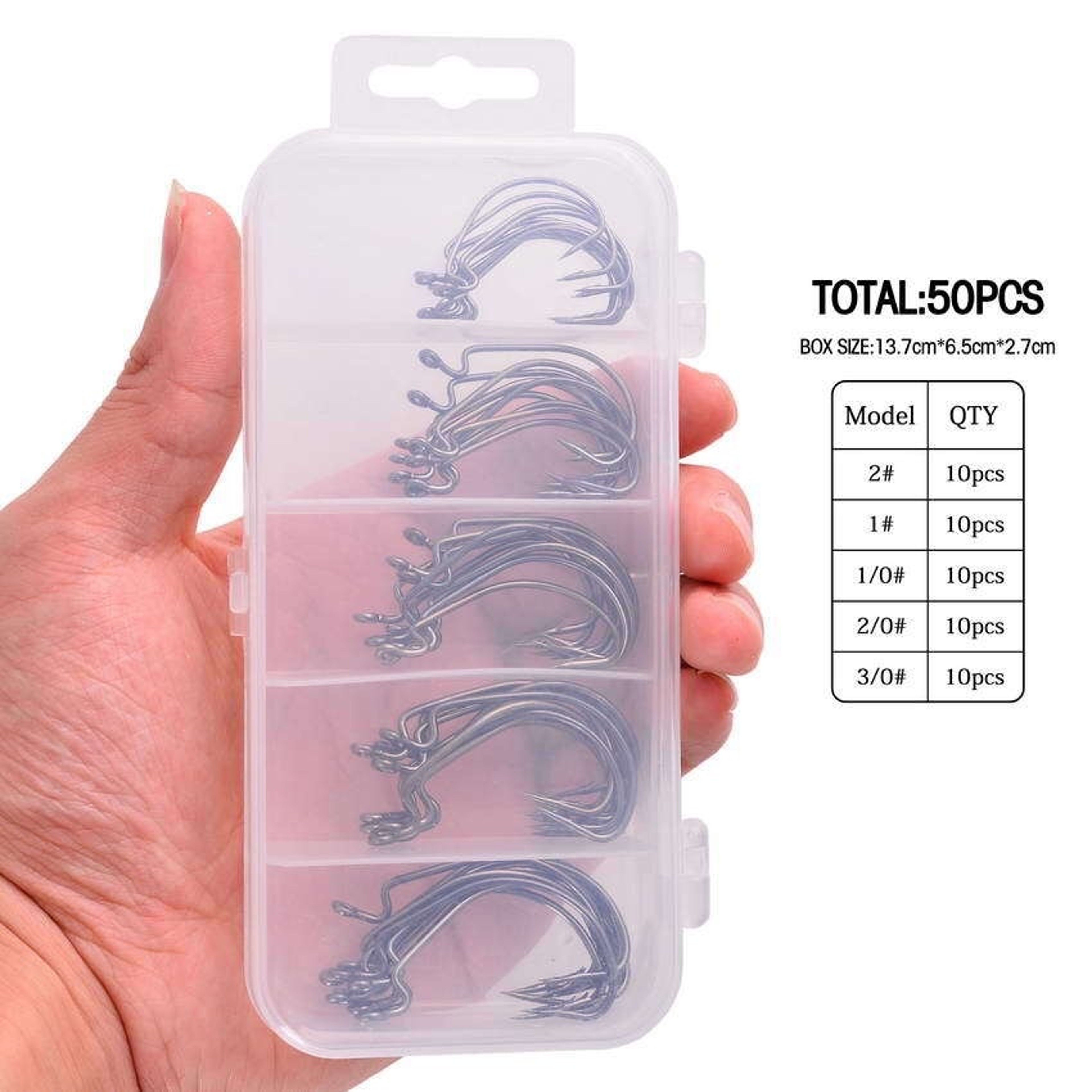 High Carbon Steel Crank Fishing Hooks Fifty Piece Box For Soft Worm Lures 5