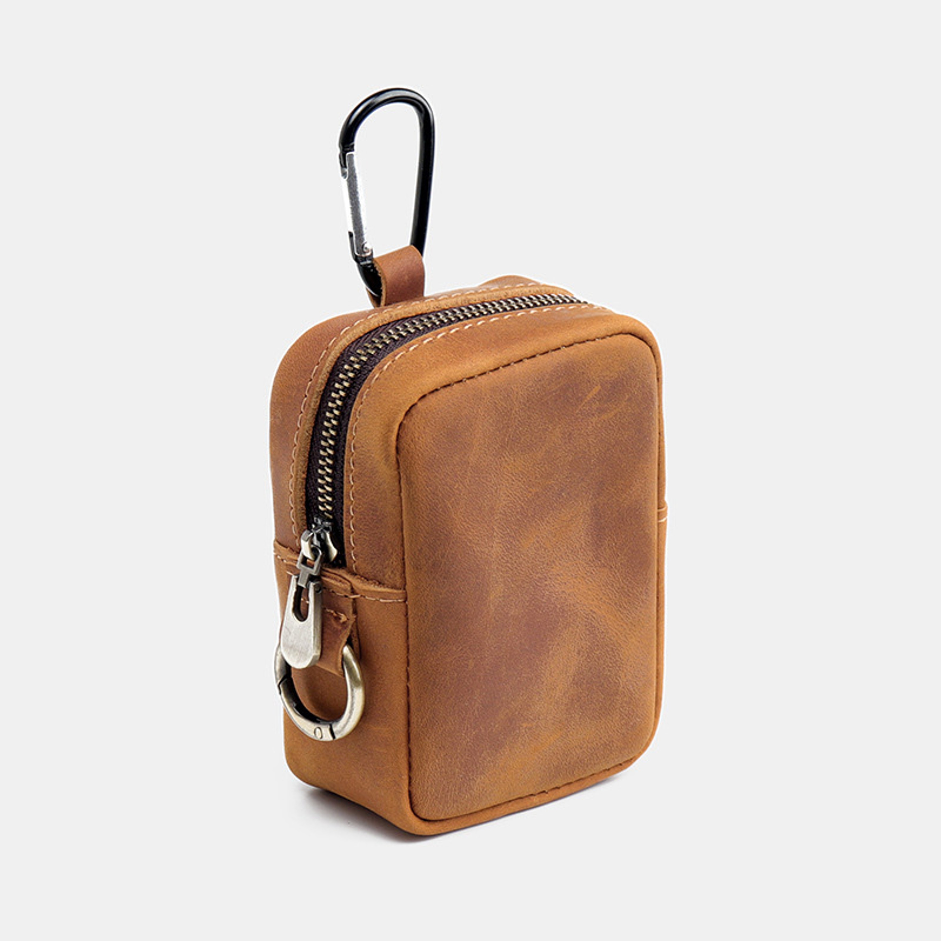 Vintage Distressed PU Leather Key Coin Pouch with Hook Design – view 4