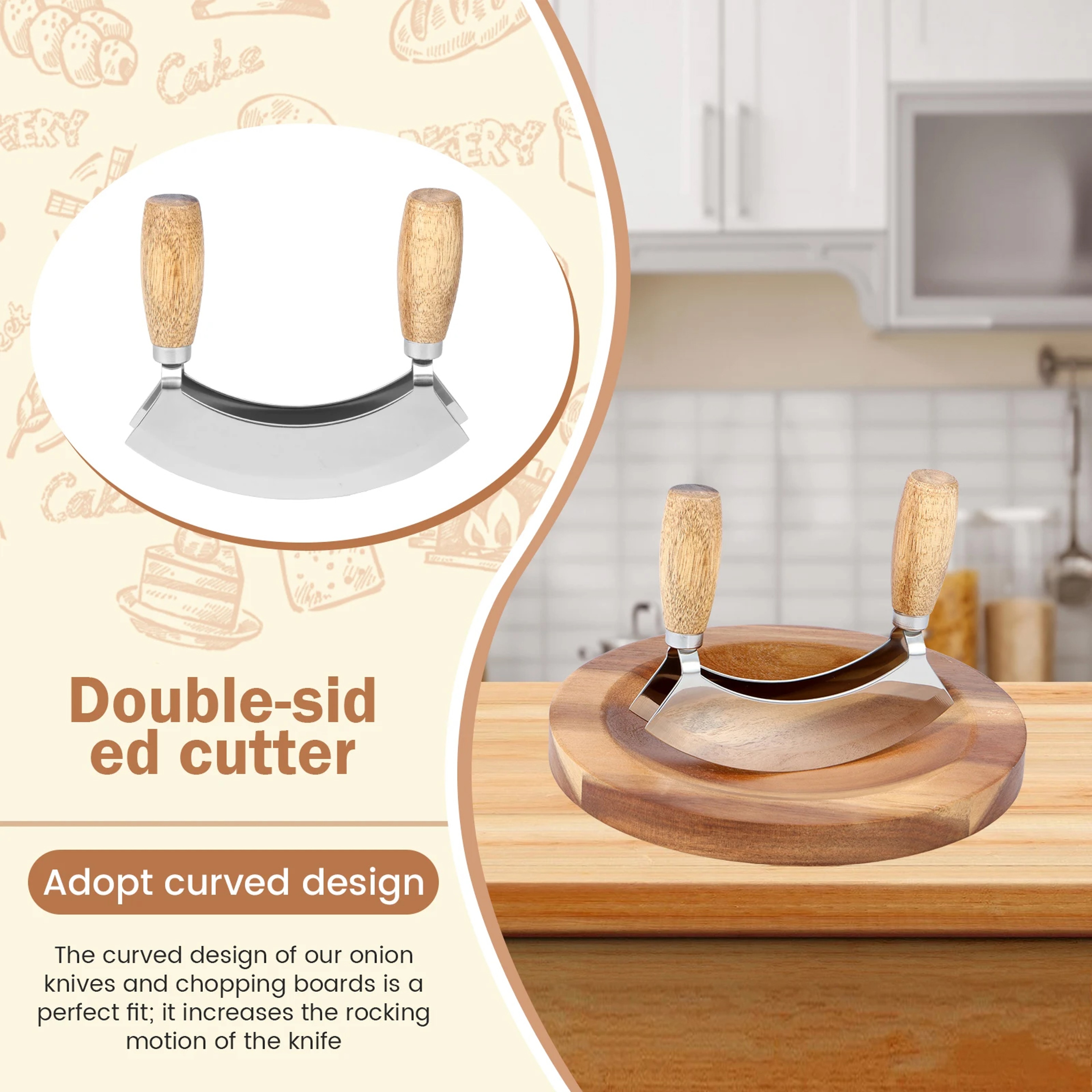 Stainless Steel Double Blade Pizza Rocker Chopper and Food Slicer – view 2