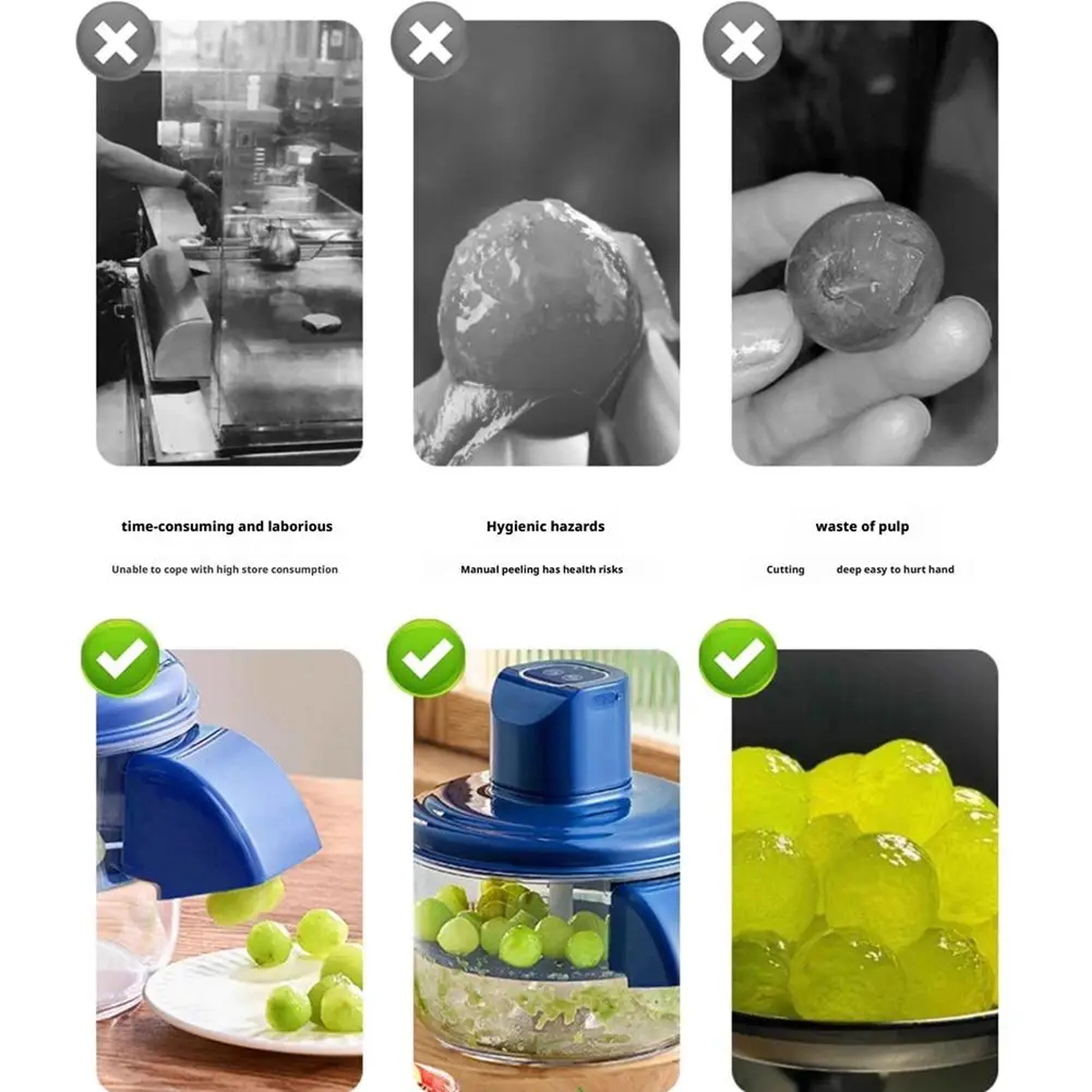 Rechargeable Electric Grape Peeler with Stainless Steel Blade and Brushless Motor – view 6