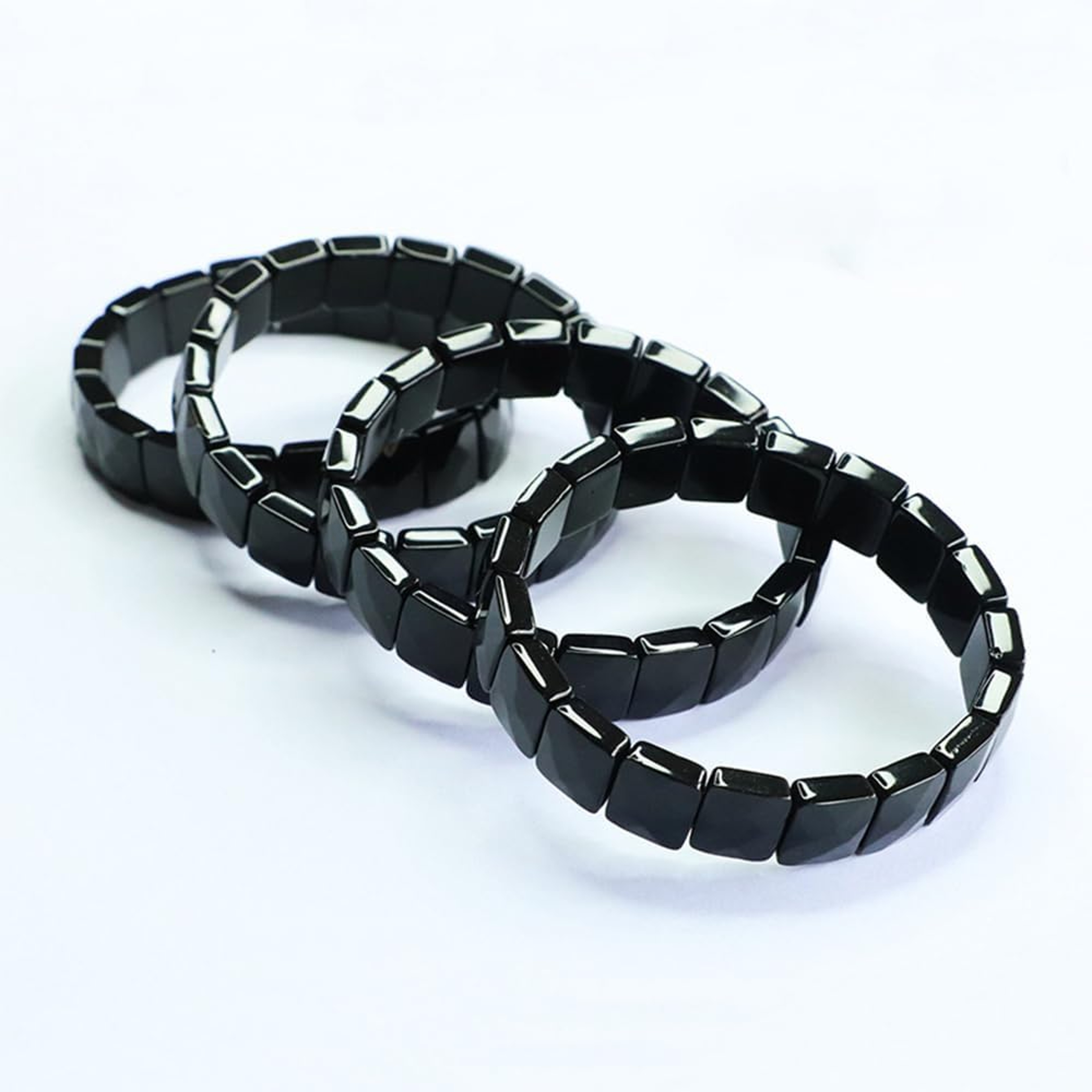 Hematite Beaded Bracelet with Geometric Semi Precious Stone Design – view 5