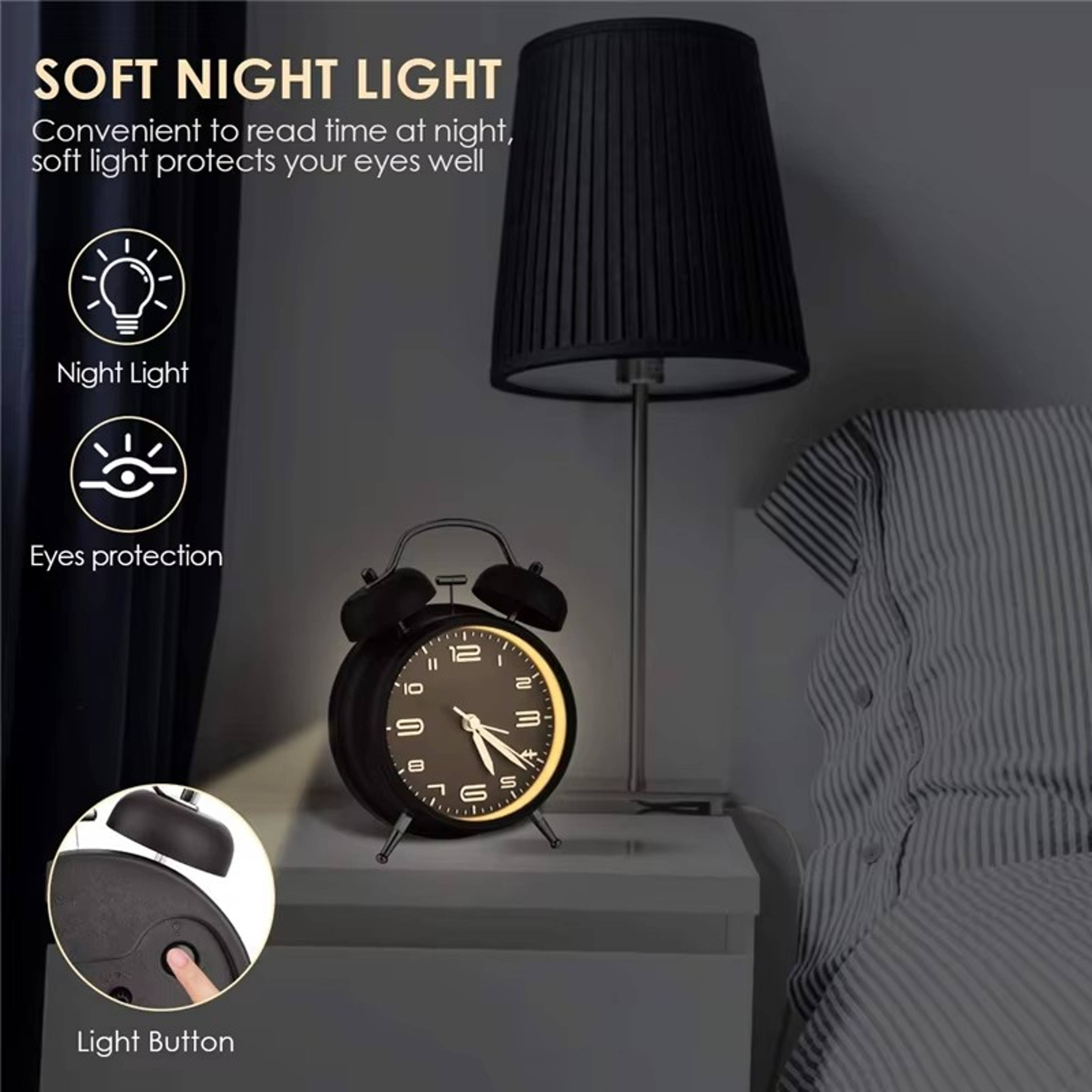Twin Bell Alarm Clock with Backlight & Metal Frame – view 3