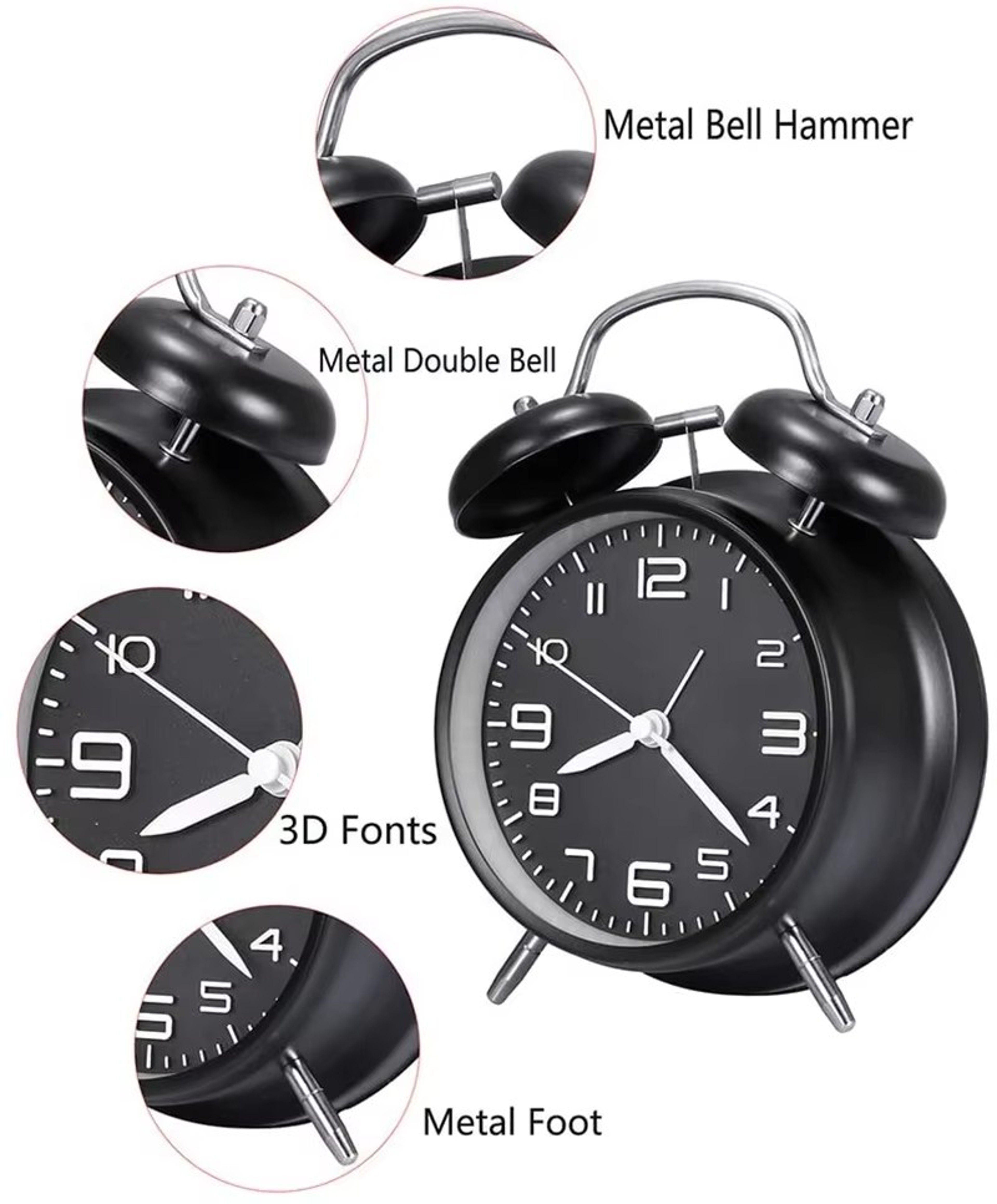 Twin Bell Alarm Clock with Backlight & Metal Frame – view 5