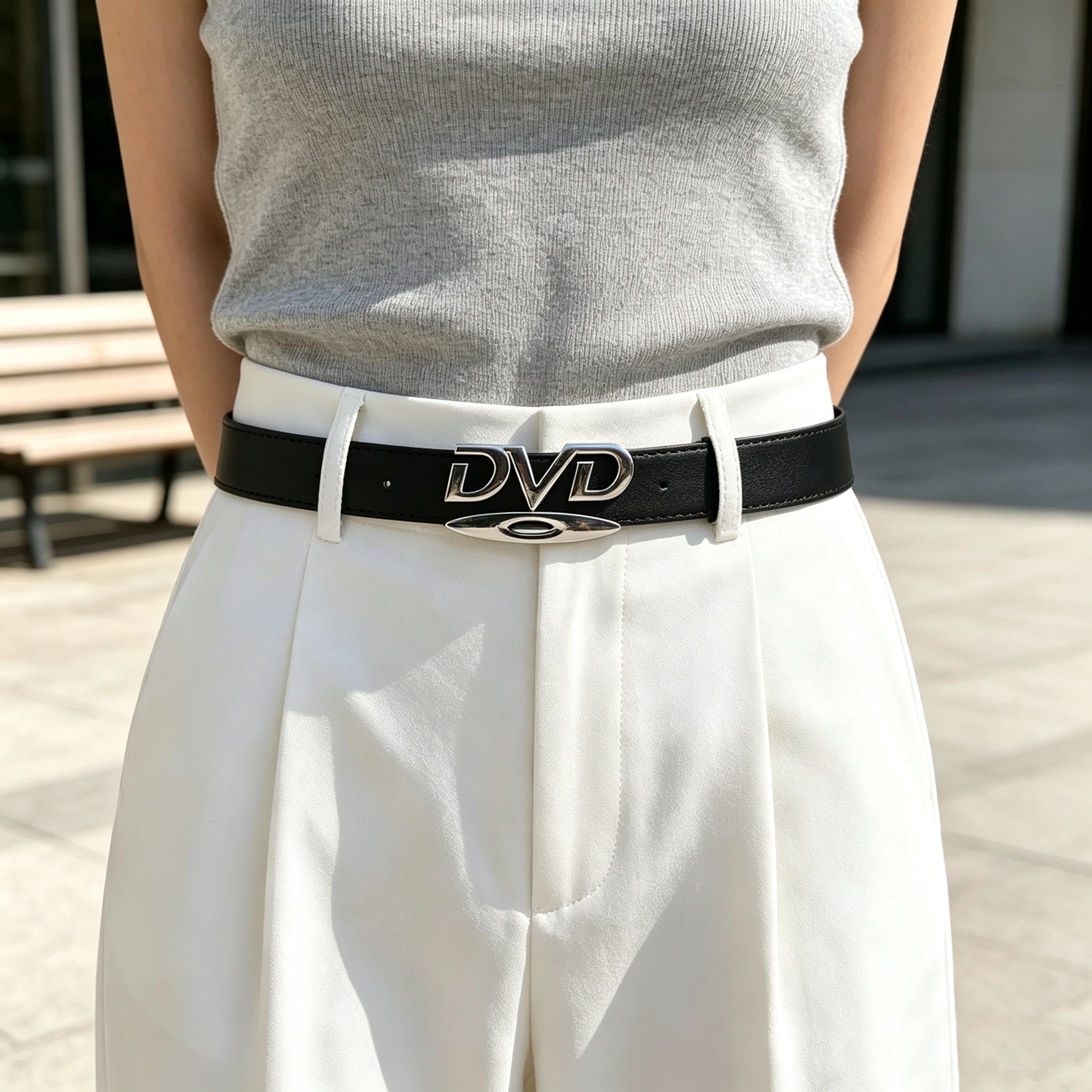 Metal Belt with DVD Buckle and Letter Pattern – view 1