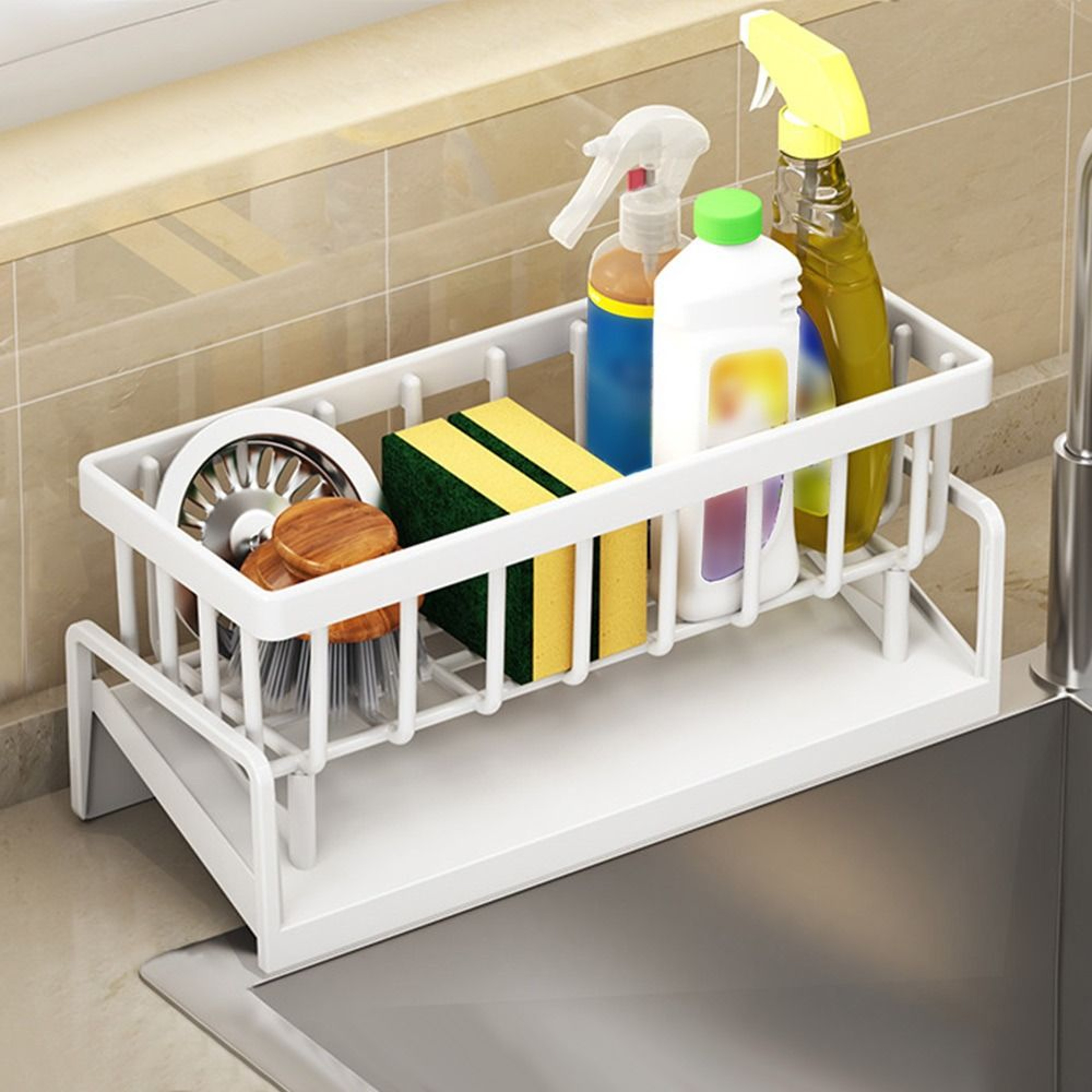 Self Draining Sink Shelf Sponge Holder And Hanging Soap Basket 0