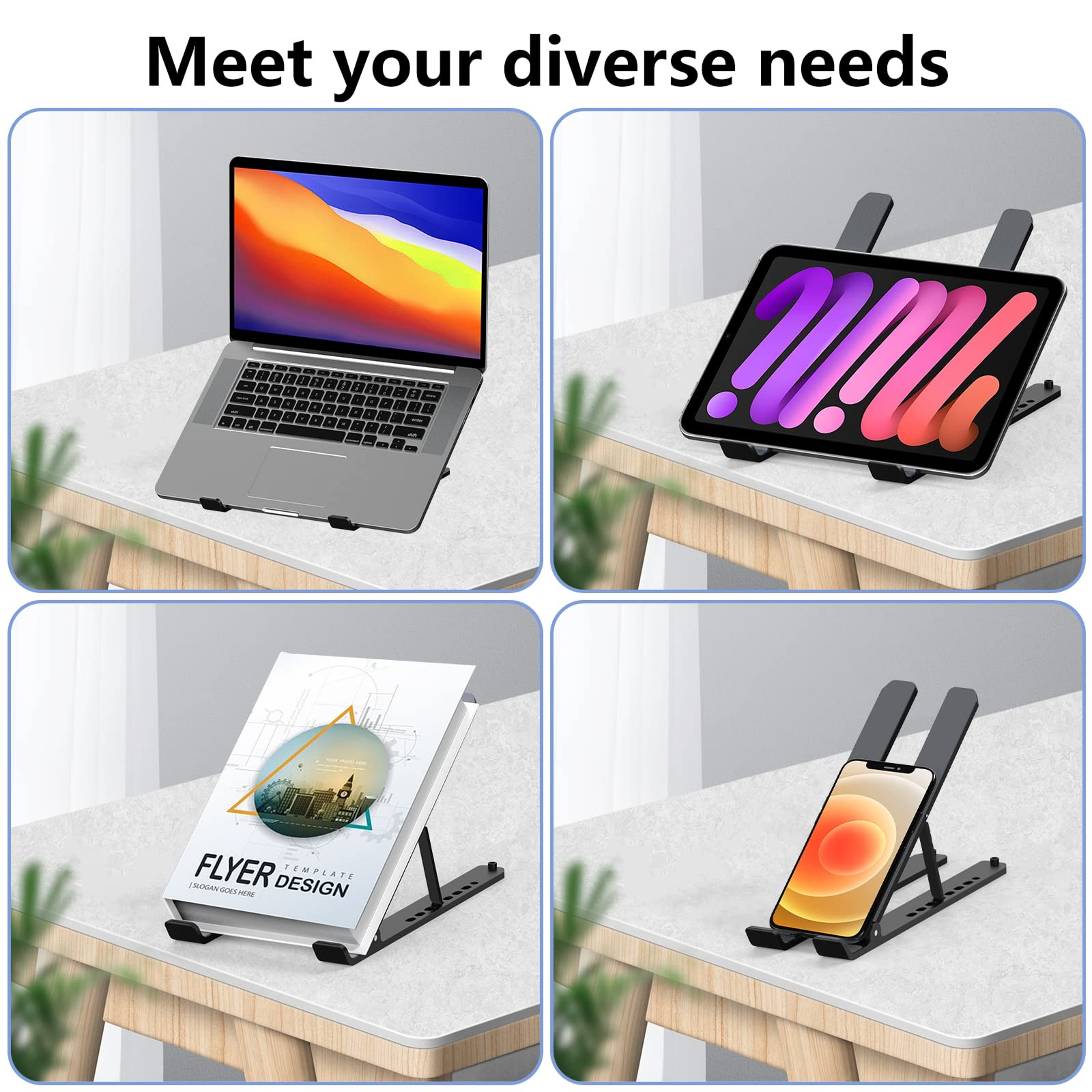 Foldable Adjustable Laptop Stand Portable ABS Notebook and Tablet Riser – view 5
