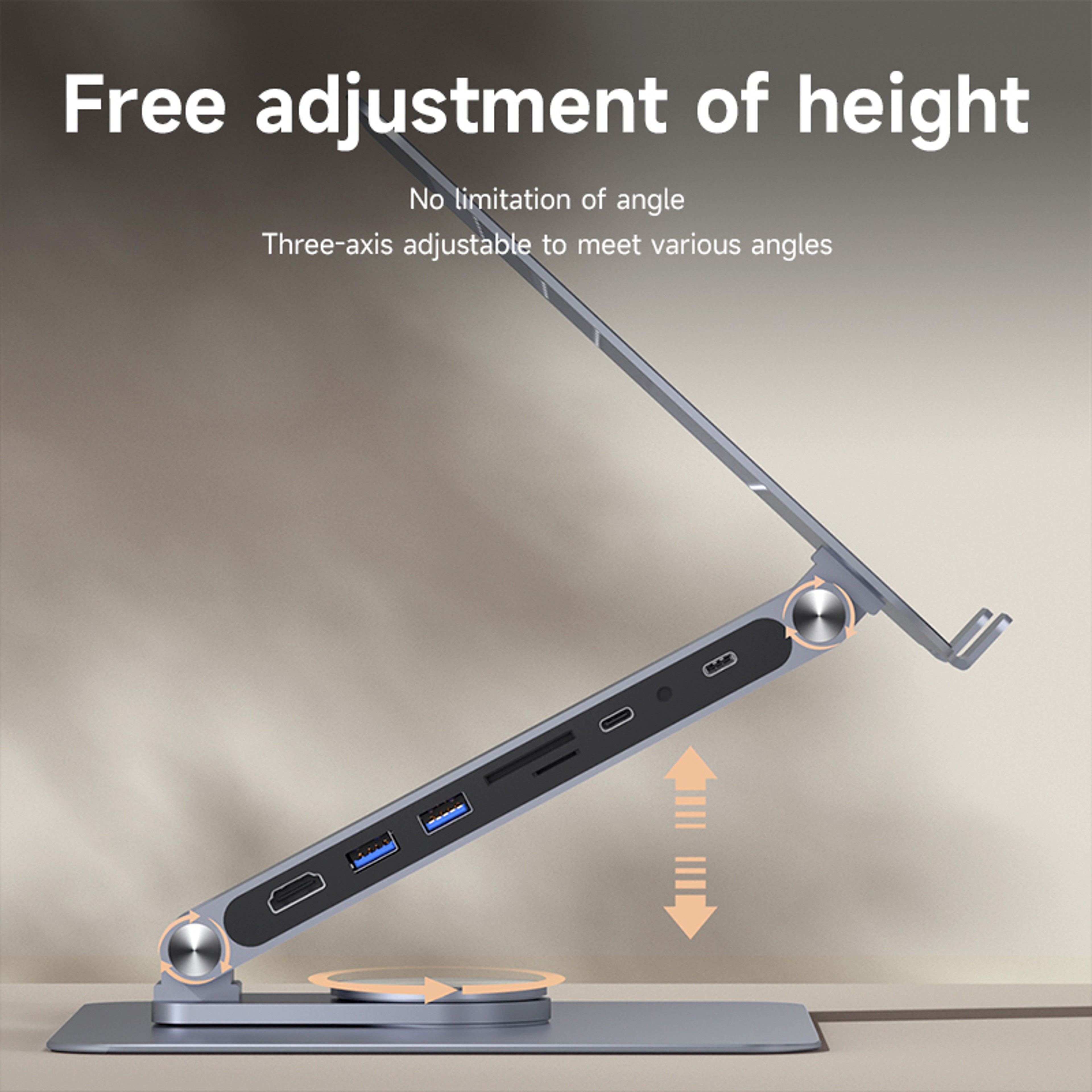 Adjustable Aluminum Laptop Stand With USB C Dock Degree Rotating Ergonomic Riser 1