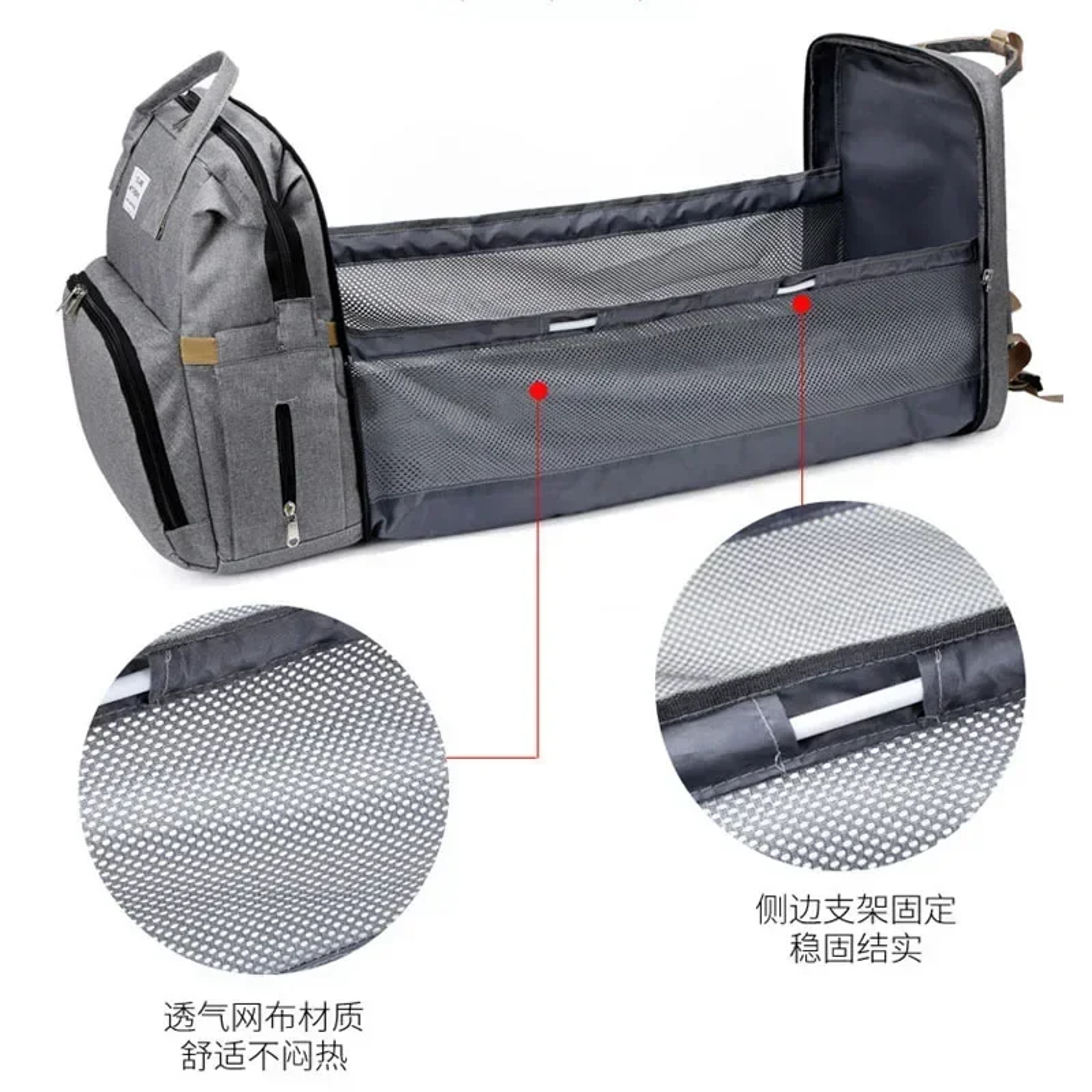 Foldable Sleepable Large Capacity Diaper Bag Backpack with Changing Mat and Baby Bottle Bag Storage – view 3