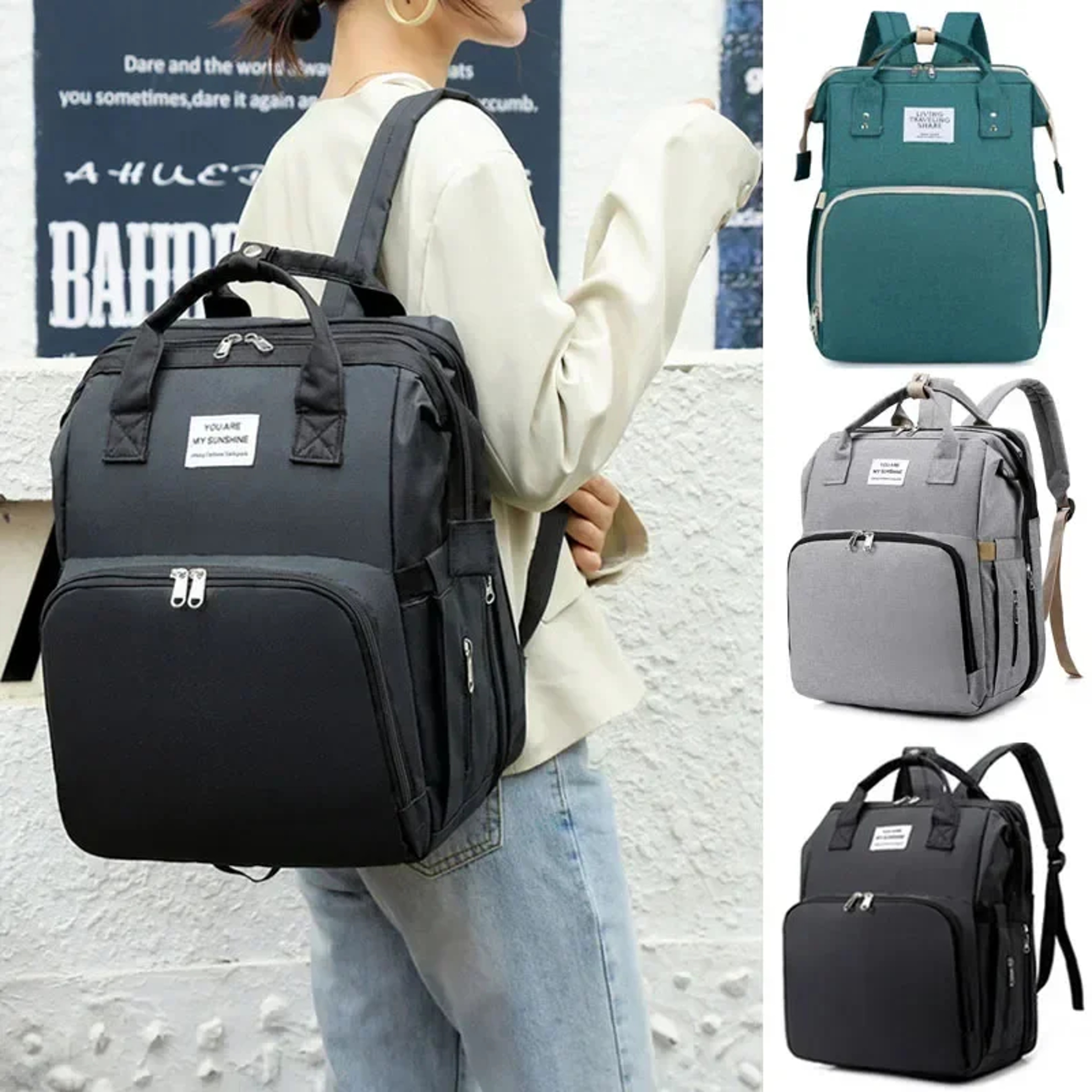 Foldable Sleepable Large Capacity Diaper Bag Backpack with Changing Mat and Baby Bottle Bag Storage – view 6