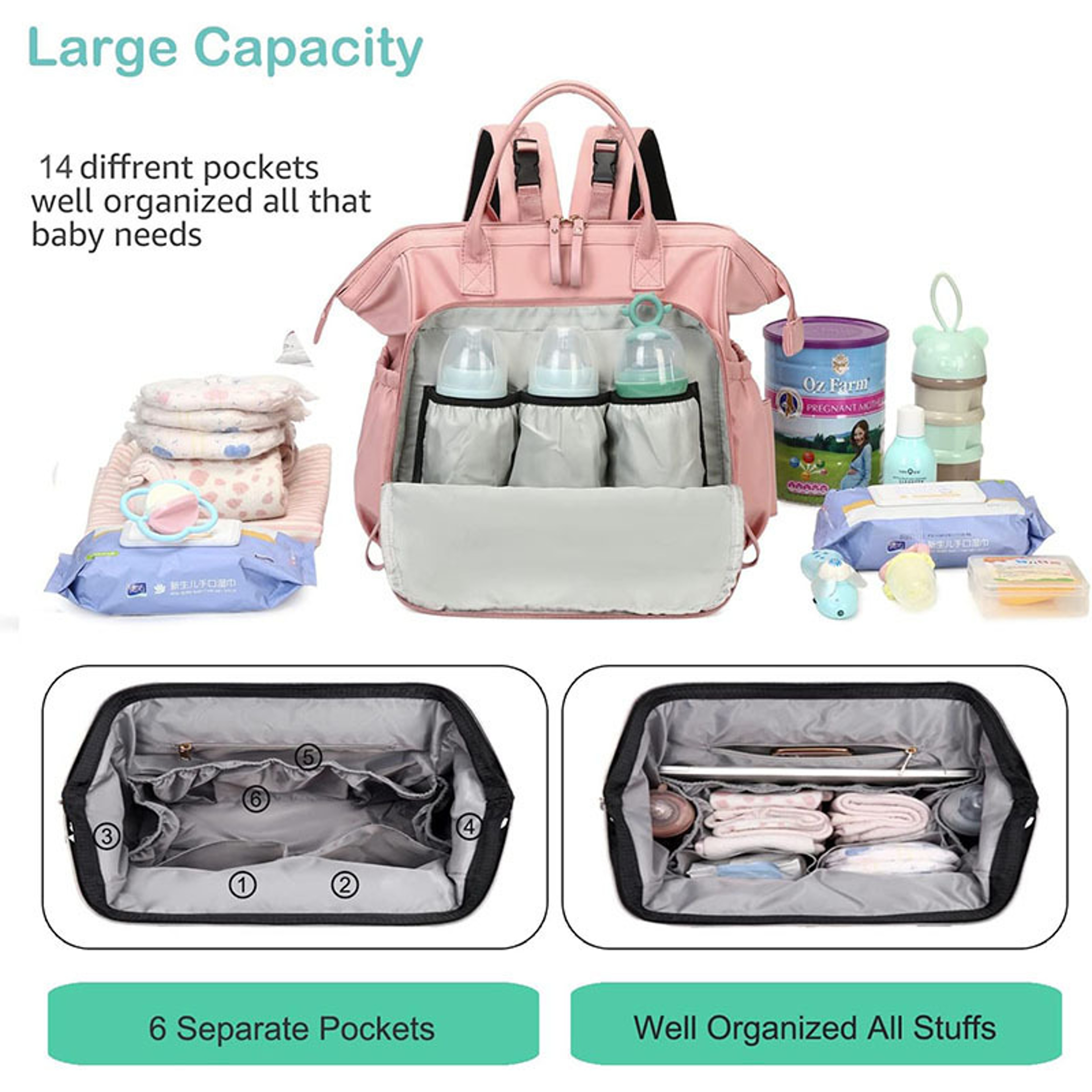 Large Capacity Cotton Diaper Bag Backpack and Tote for Women – view 2