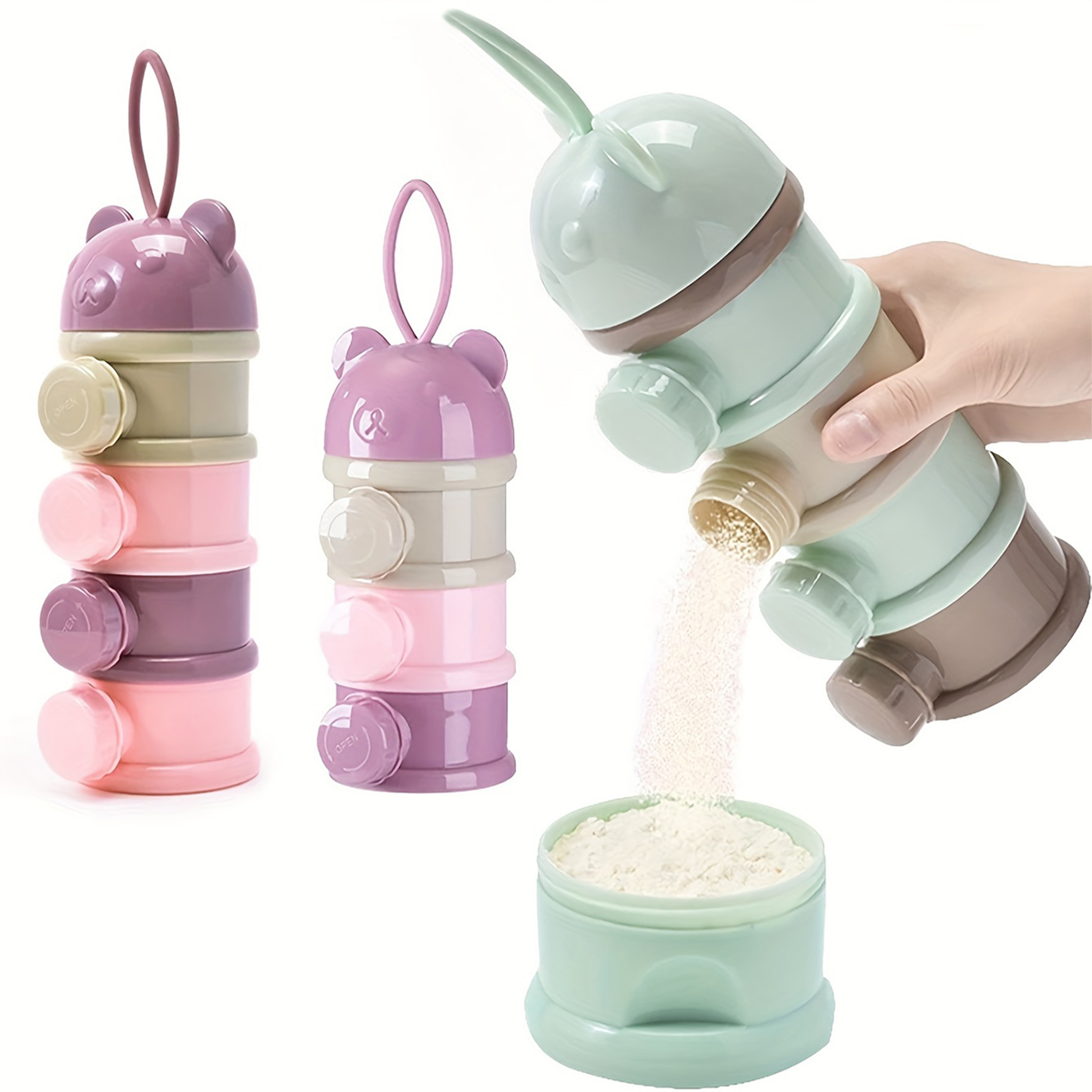 Stackable Baby Formula Dispenser And Portable Snack Box Container With Carrying Strap 0