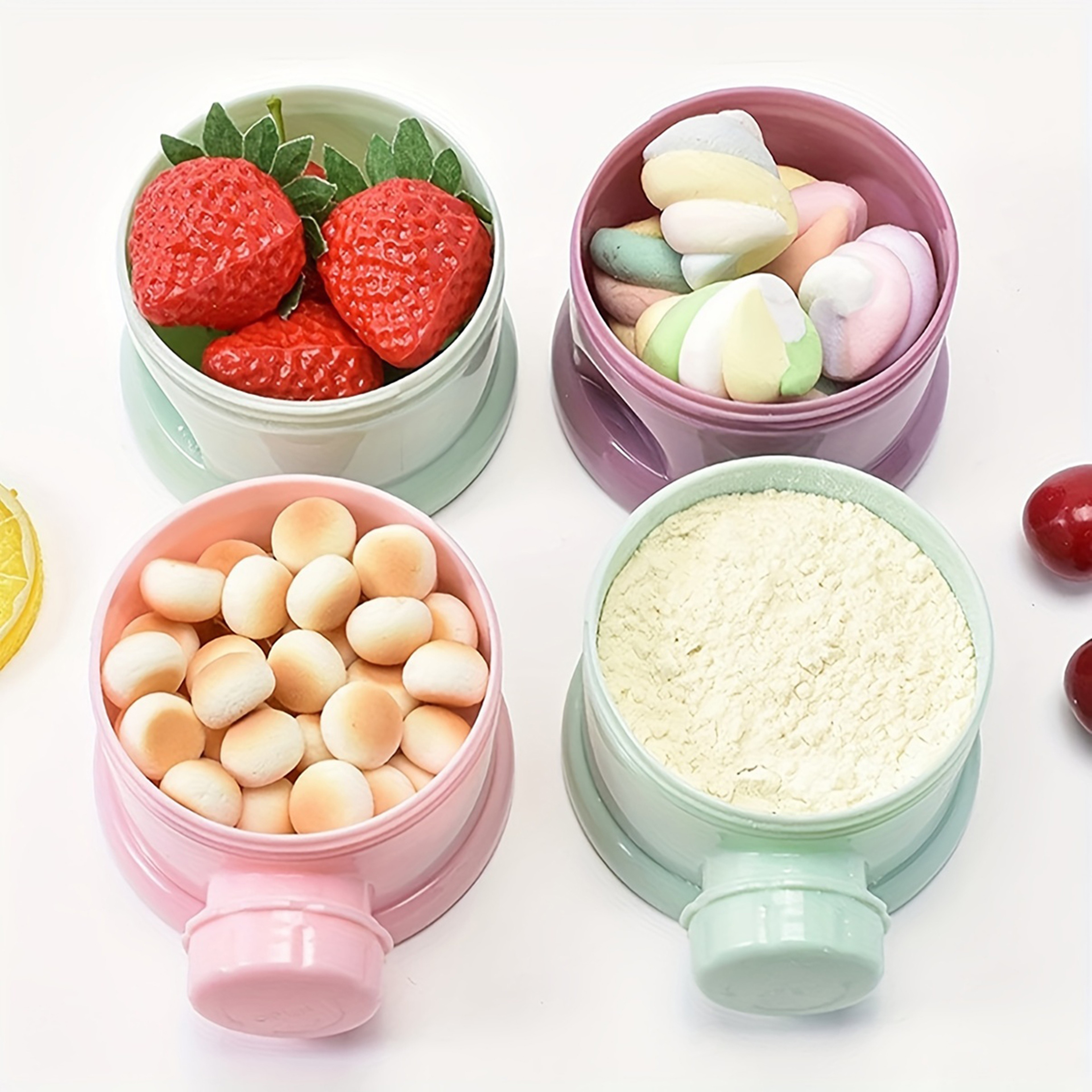 Stackable Baby Formula Dispenser And Portable Snack Box Container With Carrying Strap 4