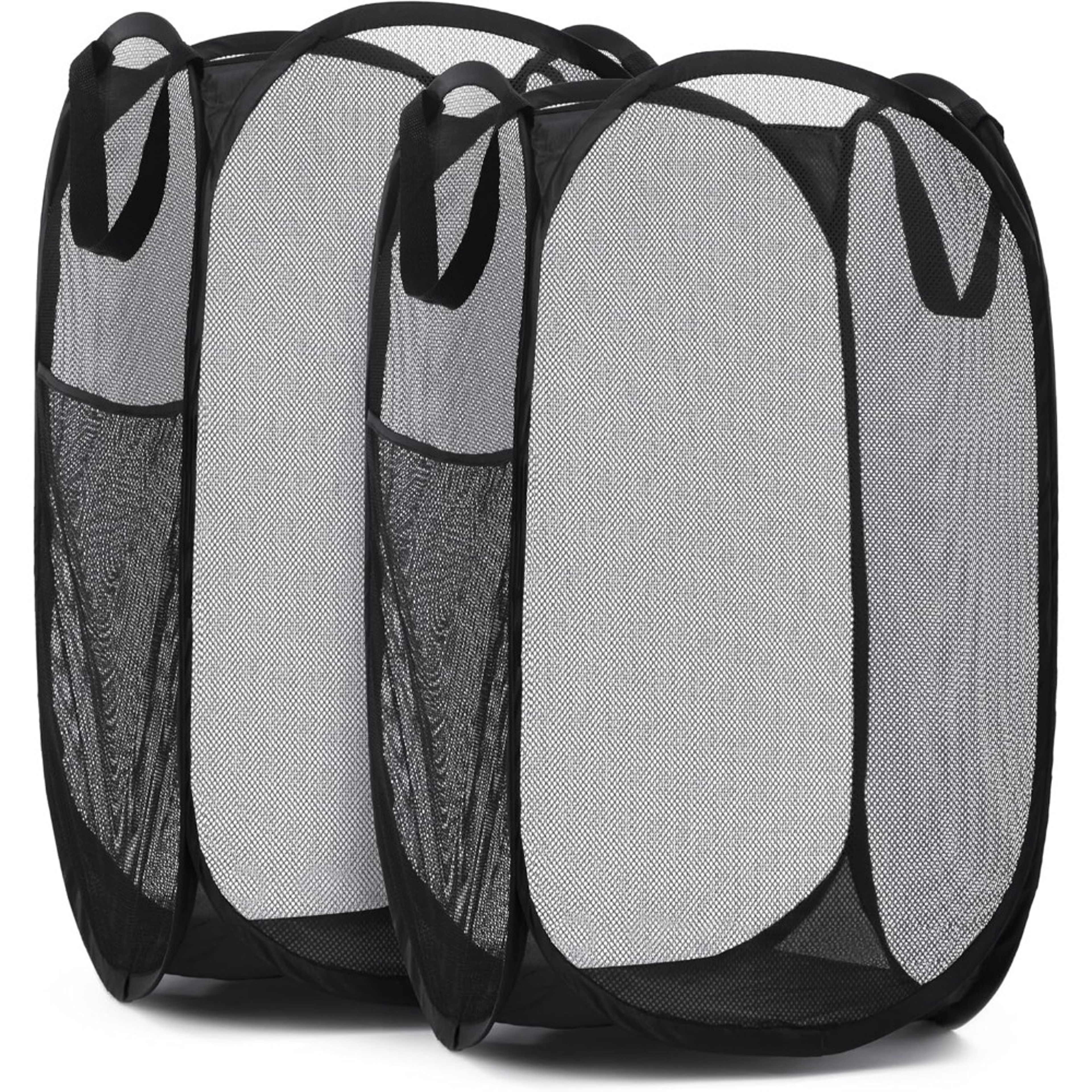Collapsible Mesh Pop Up Laundry Hamper Large Storage Basket with Side Pocket – view 1