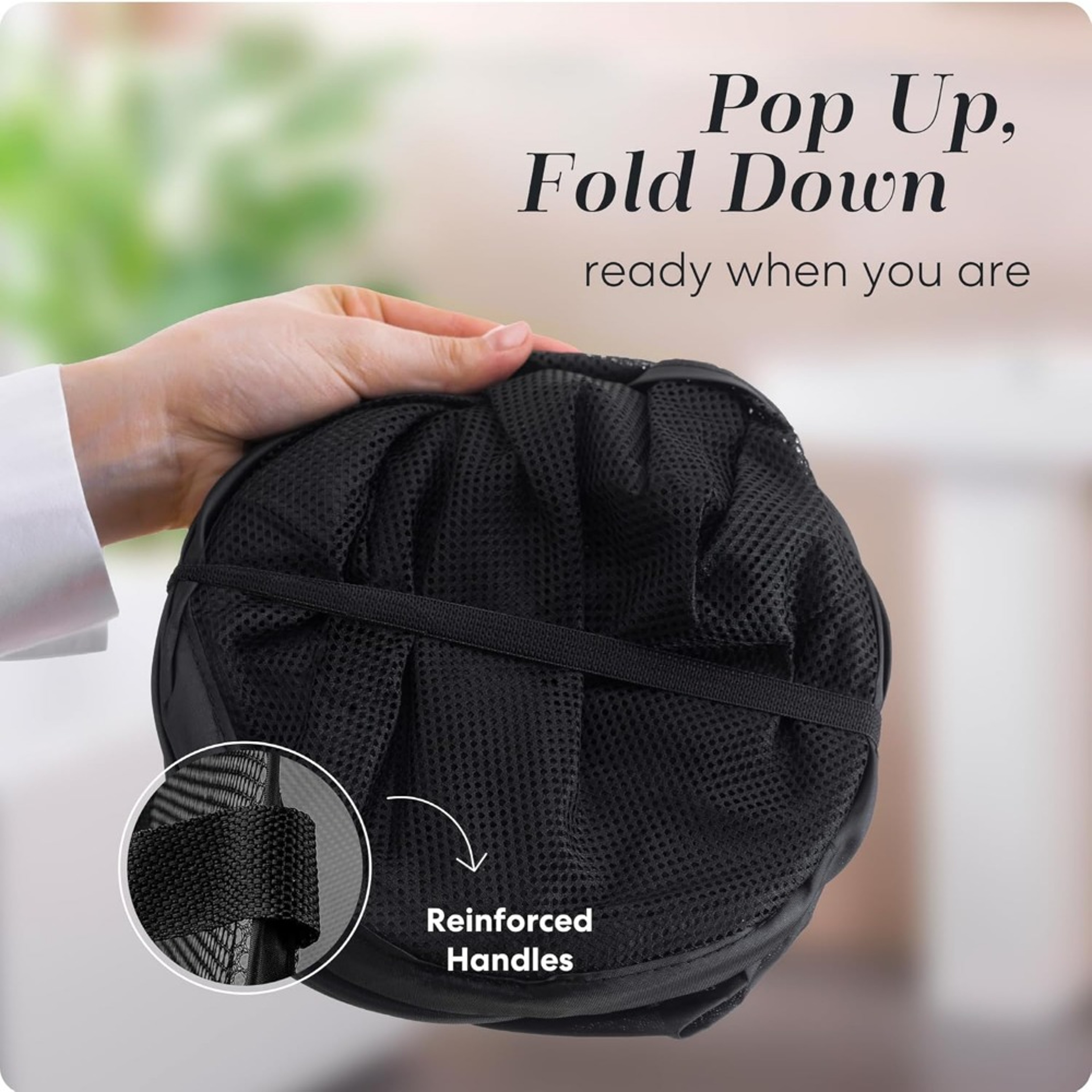 Collapsible Mesh Pop Up Laundry Hamper Large Storage Basket with Side Pocket – view 3