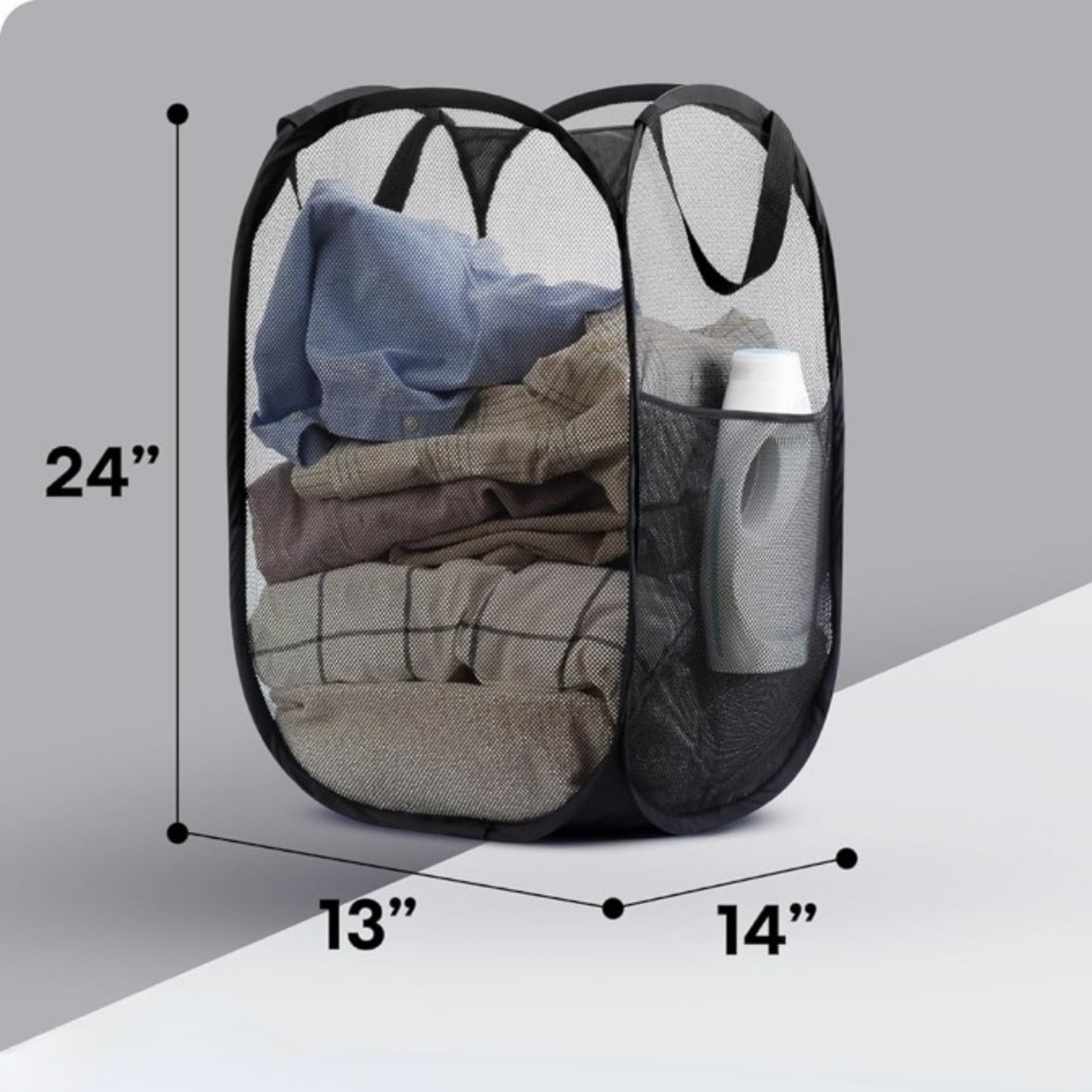 Collapsible Mesh Pop Up Laundry Hamper Large Storage Basket with Side Pocket – view 2