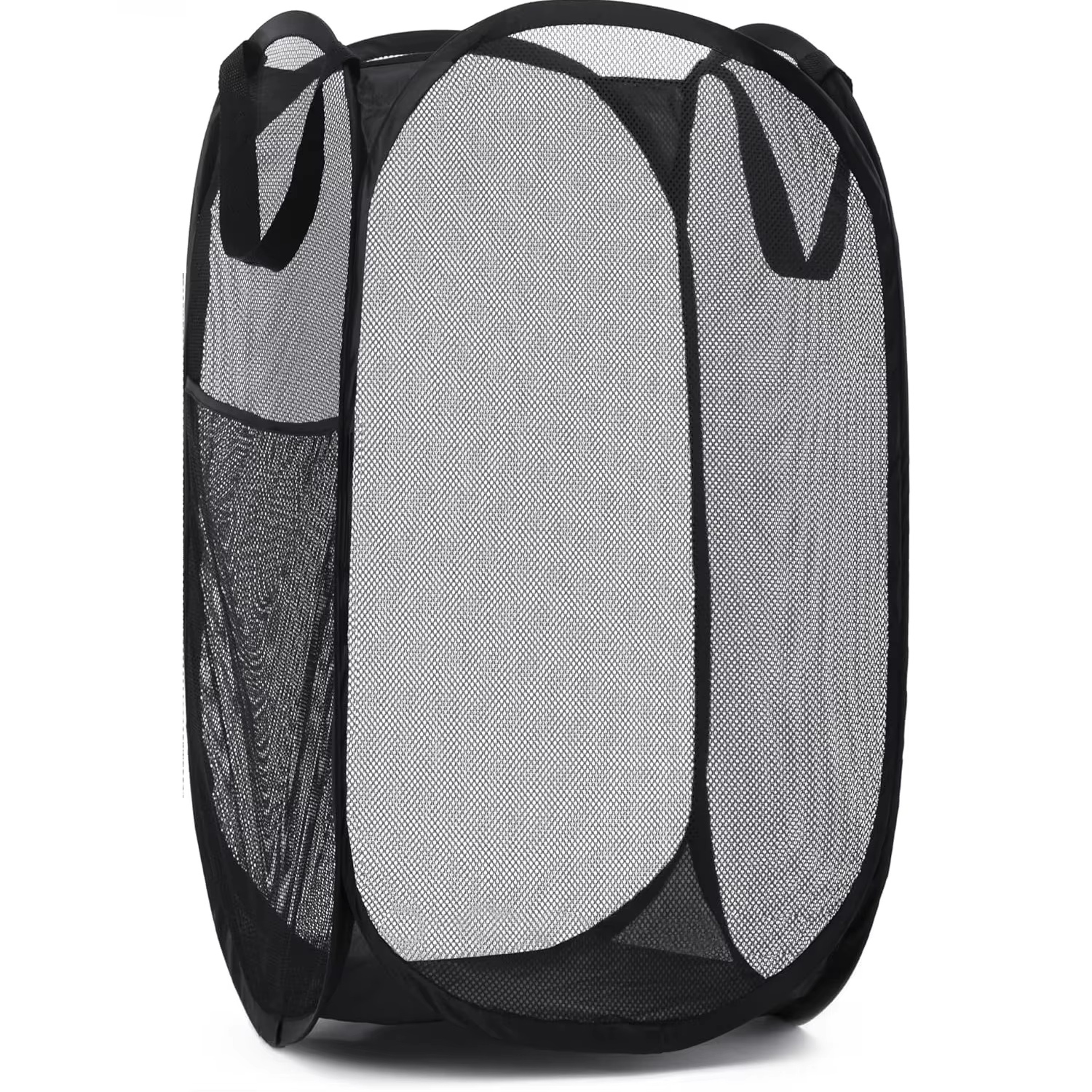 Collapsible Mesh Pop Up Laundry Hamper Large Storage Basket with Side Pocket – view 7